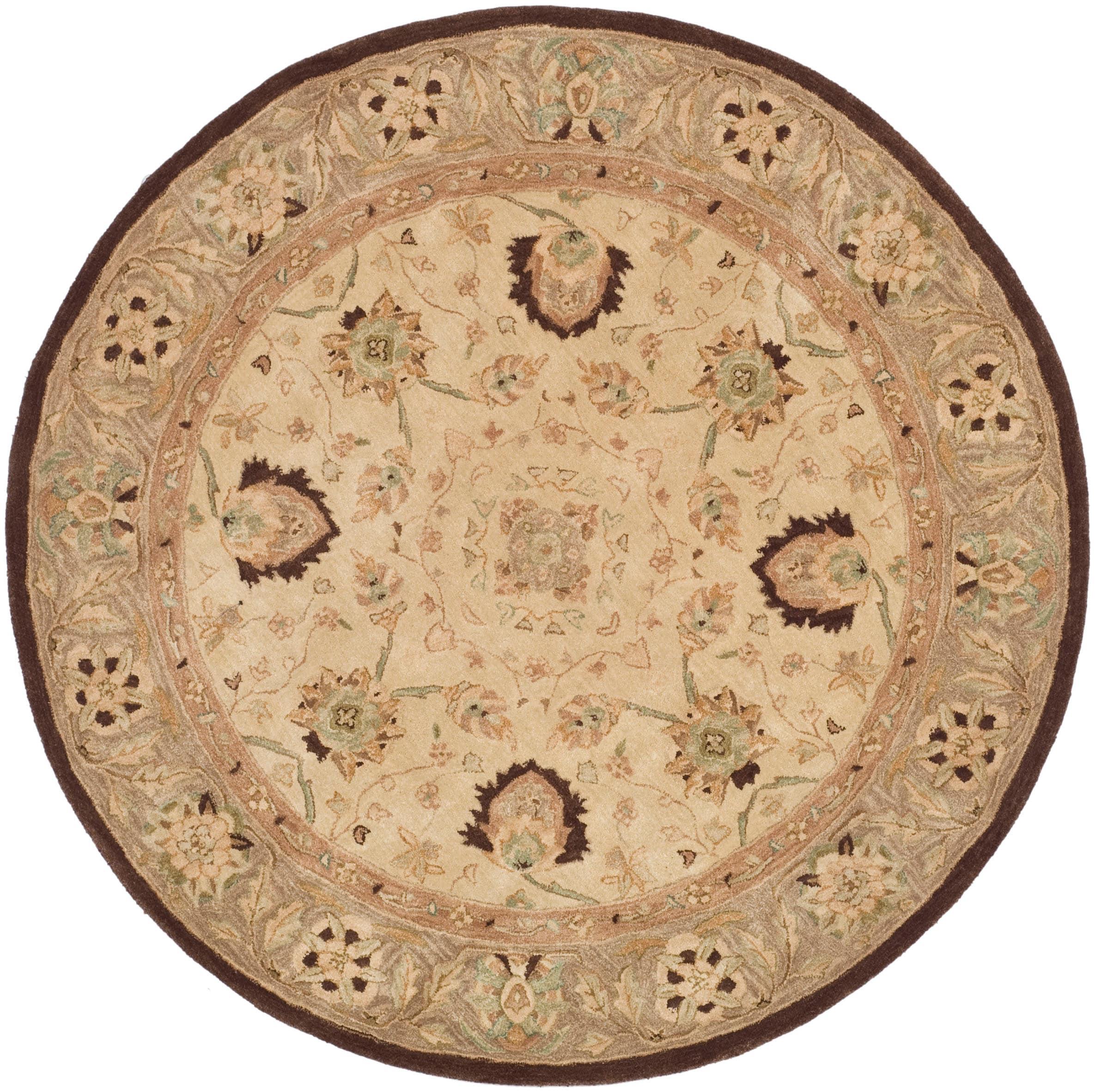 SAFAVIEH Anatolia Venice Traditional Wool Area Rug, Ivory/Brown, 8' x 8' Round