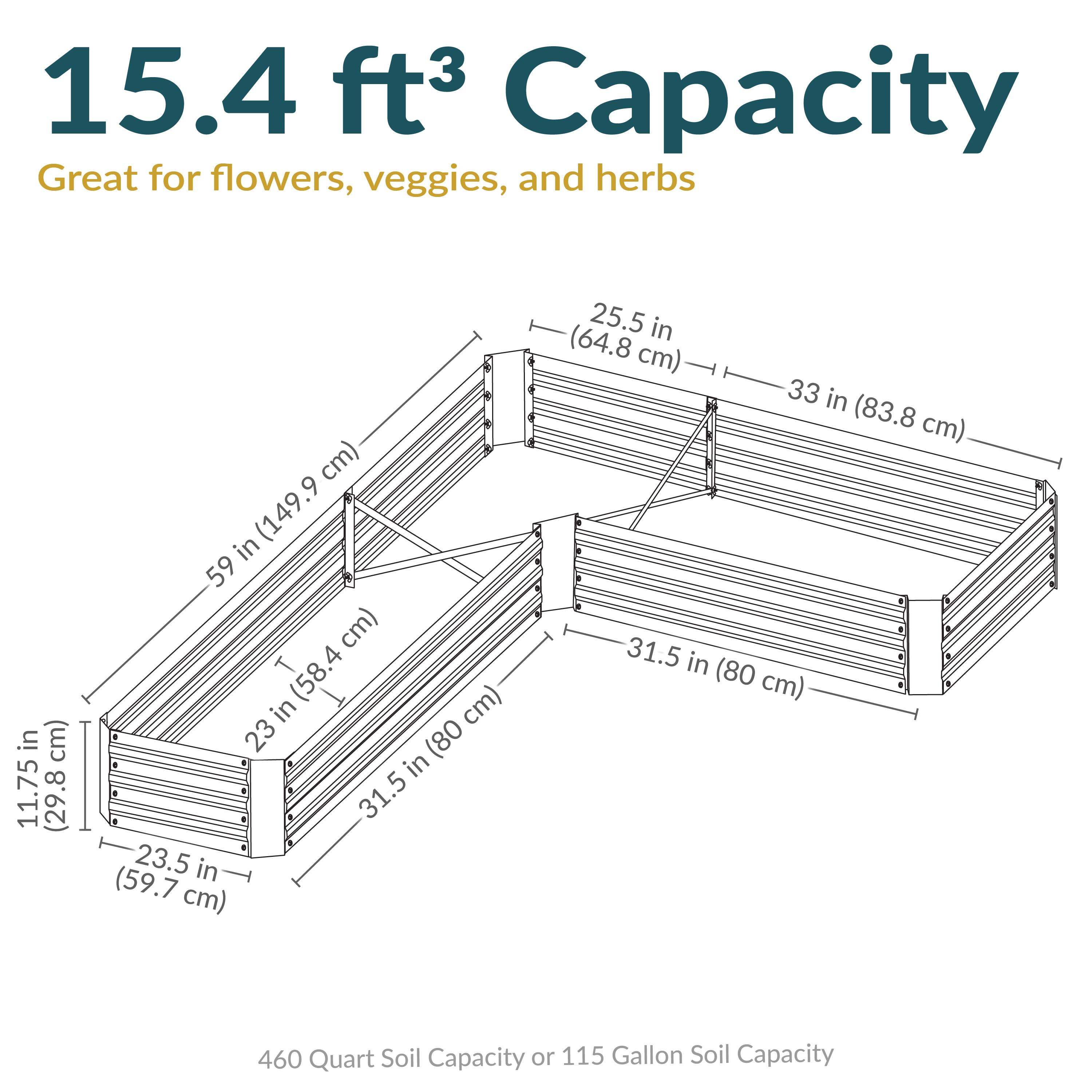 Sunnydaze Outdoor Galvanized Steel L-Shaped Raised Garden Bed for Plants, Vegetables, and Flowers - 59.5" - Dark Gray