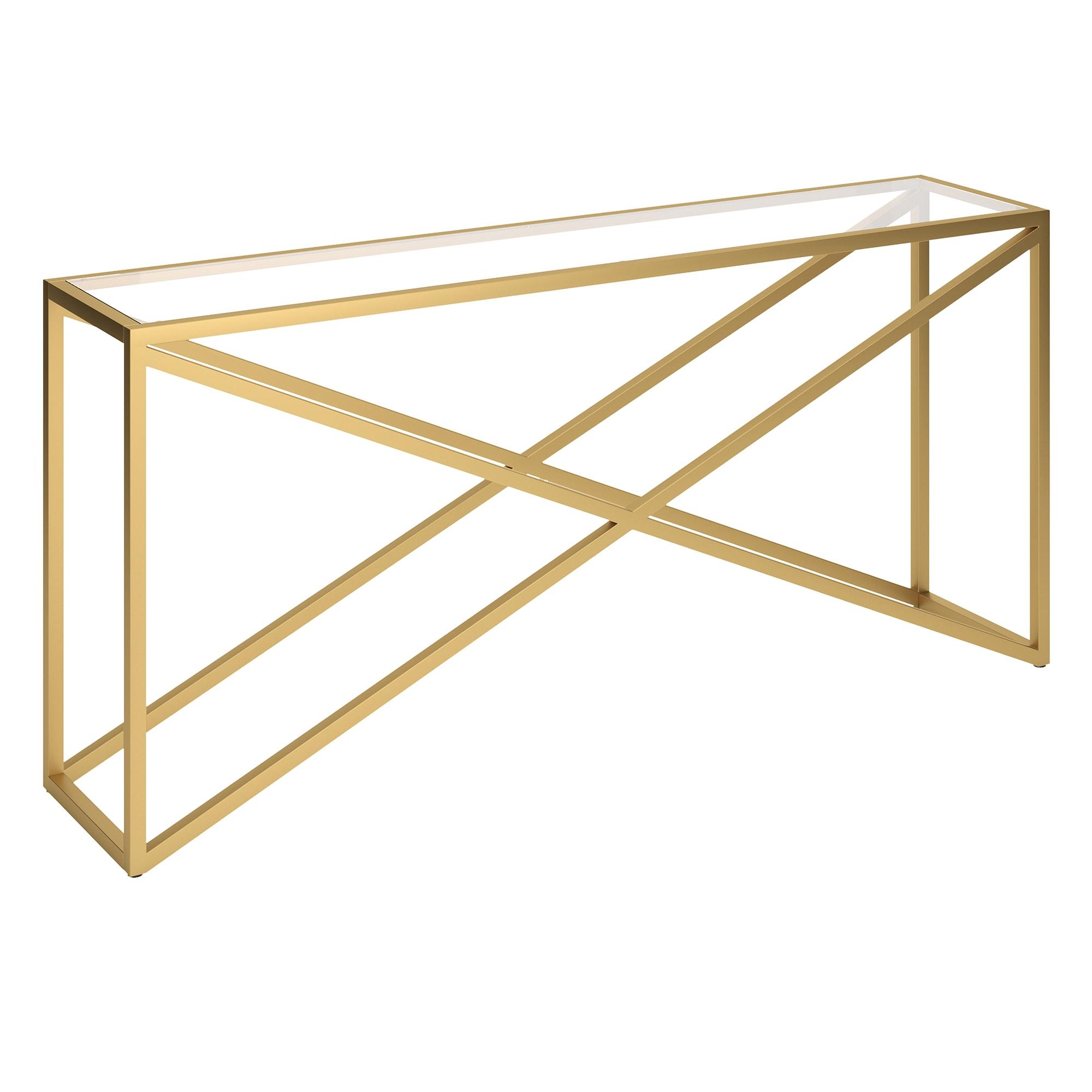 Brass and Glass 64" Geometric Console Table