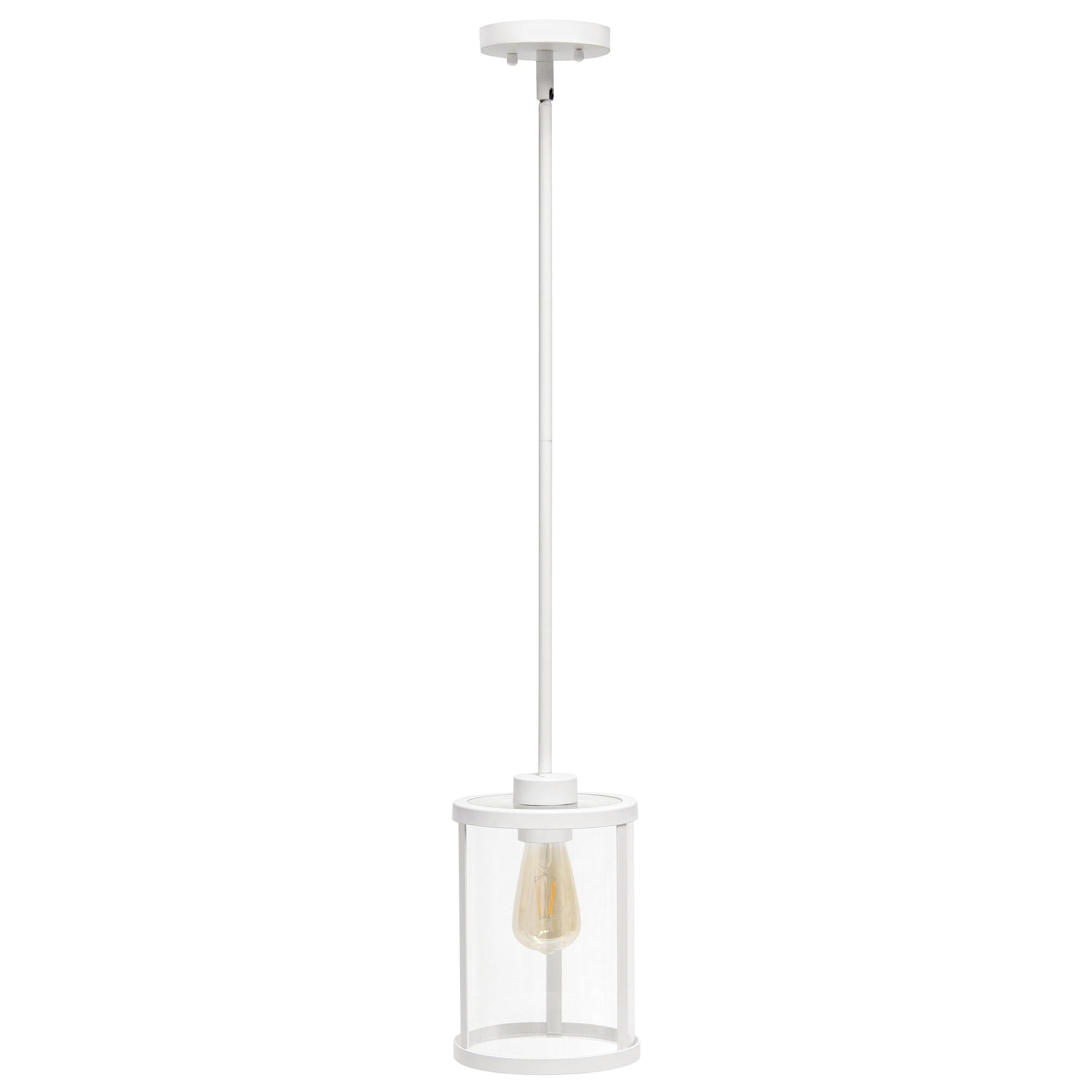 1-Light 9.25" Modern Farmhouse Adjustable Hanging Cylindrical Clear Glass Pendant Fixture with Metal Accent White - Lalia Home: UL Listed