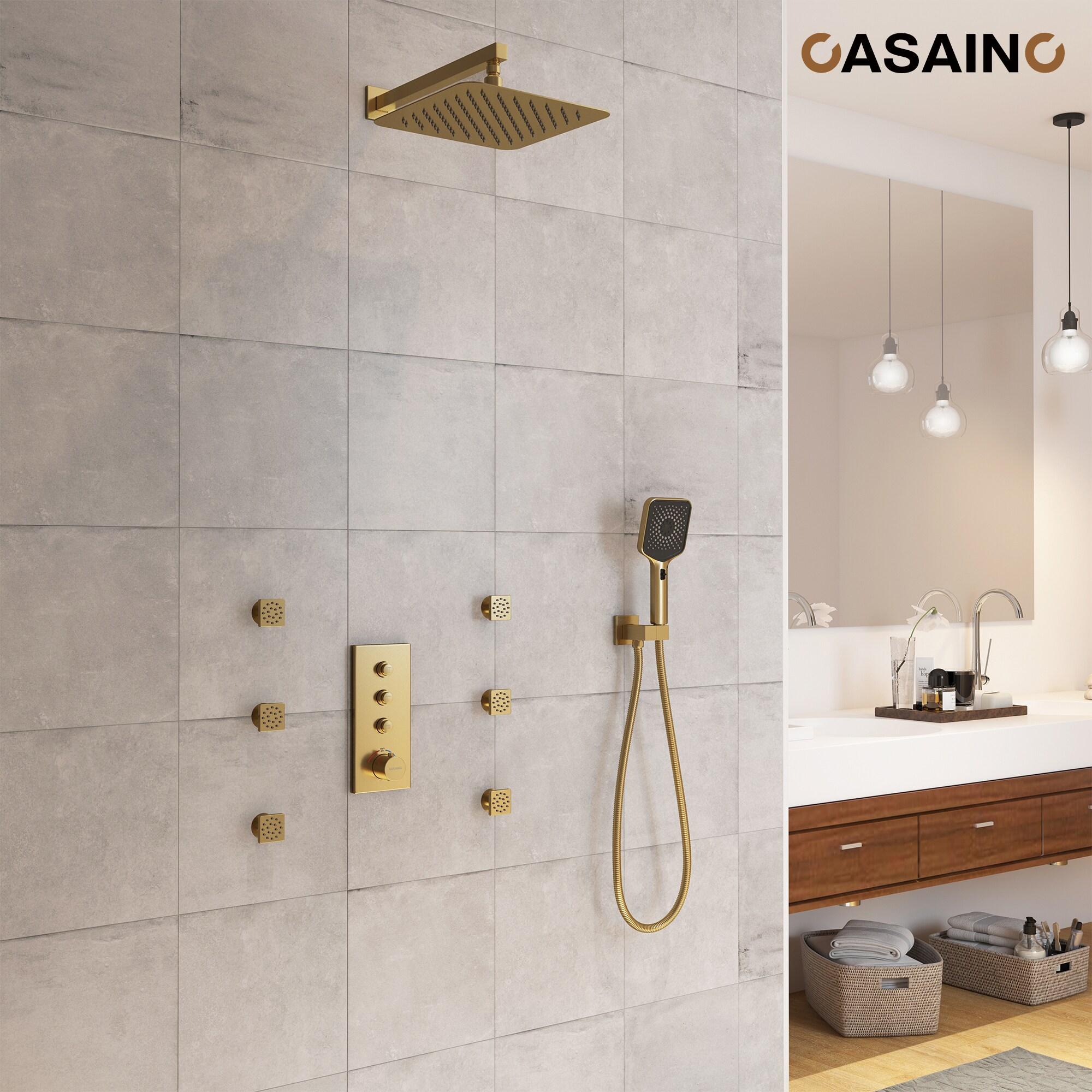 3 Functions 12 Inch Wall Mount Thermostatic Shower System with 6 Body Jets