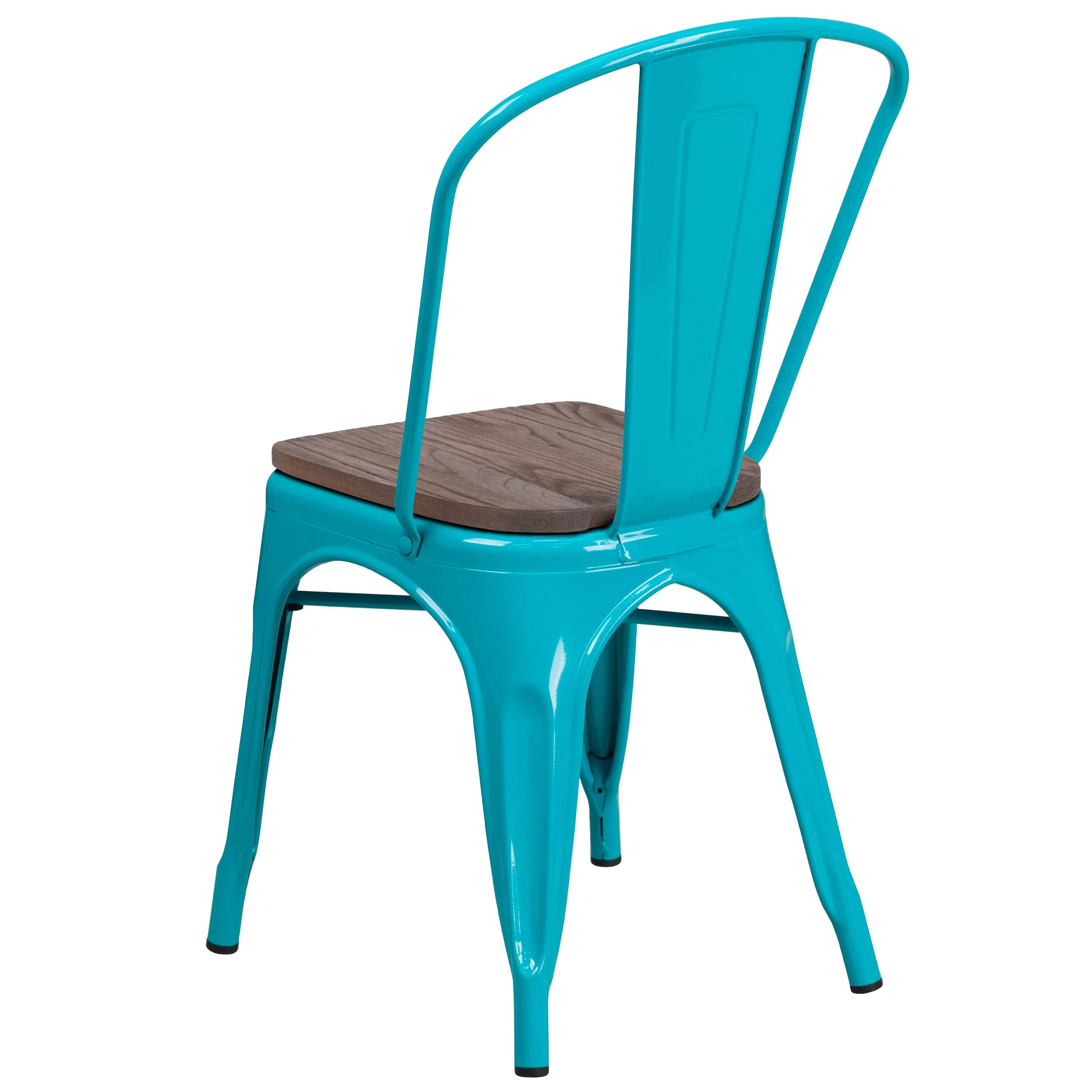 Flash Furniture Crystal Teal-Blue Metal Stackable Chair with Wood Seat