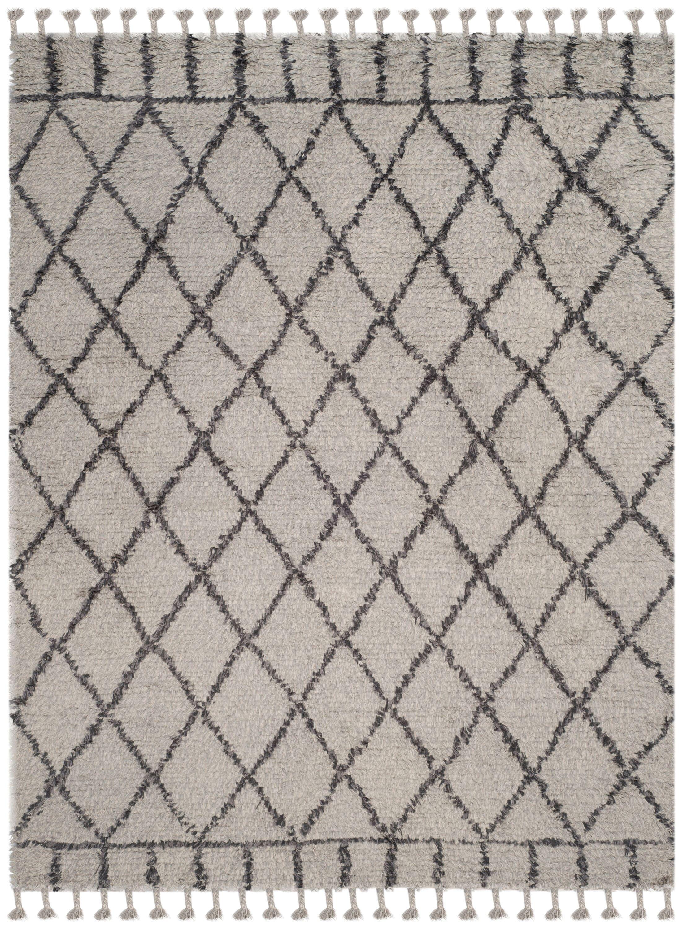 Safavieh Casablanca Contemporary Hand-Knotted Wool Runner Rug-Color:Gray/ Dark Gray,Shape:Large Rectangle,Size:9' x 12'
