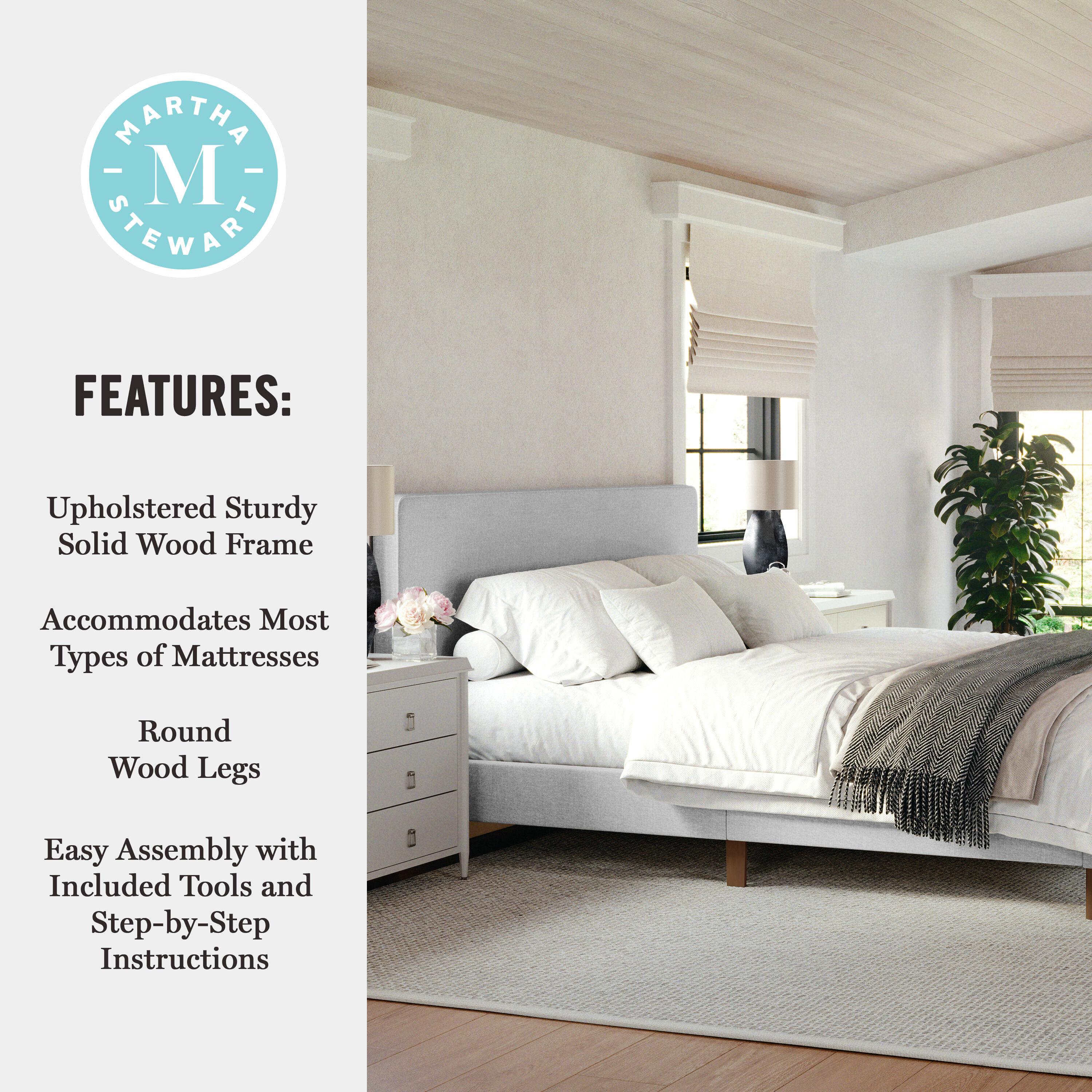 Martha Stewart Britta Upholstered Platform Bed With Piped Detail Headboard