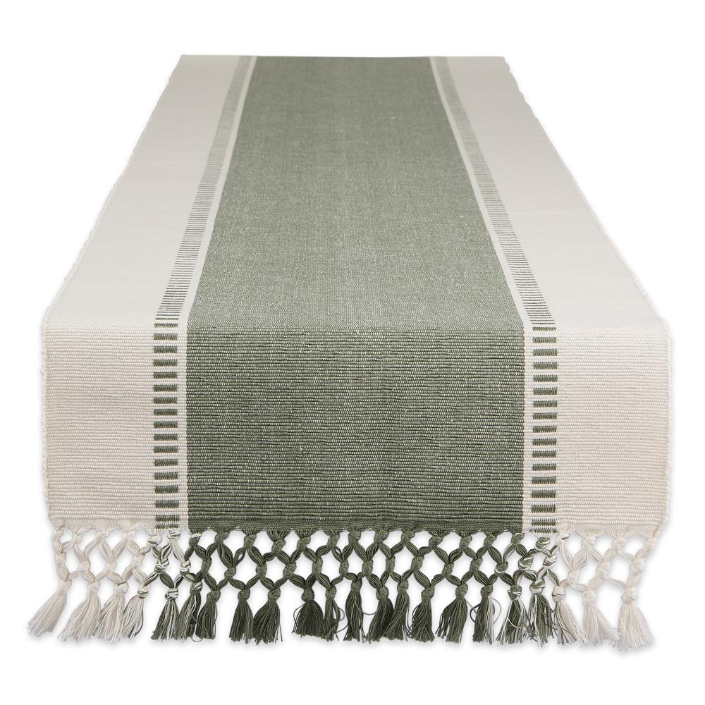 Design Imports  Ribbed Dobby Stripe Table Runner, Artichoke Green, 13X108"