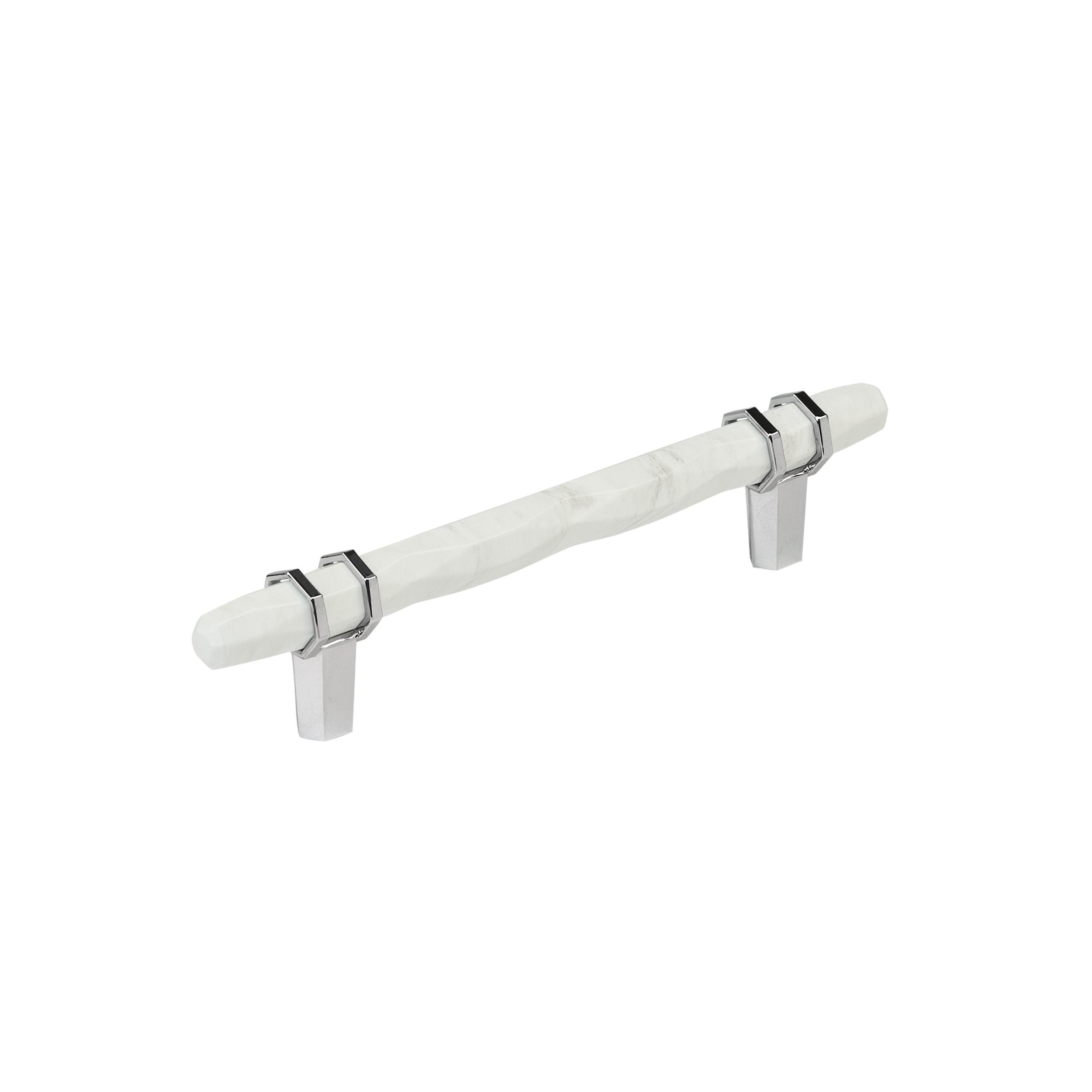 Marble White and Polished Chrome 5-1/16 inch Bar Pull