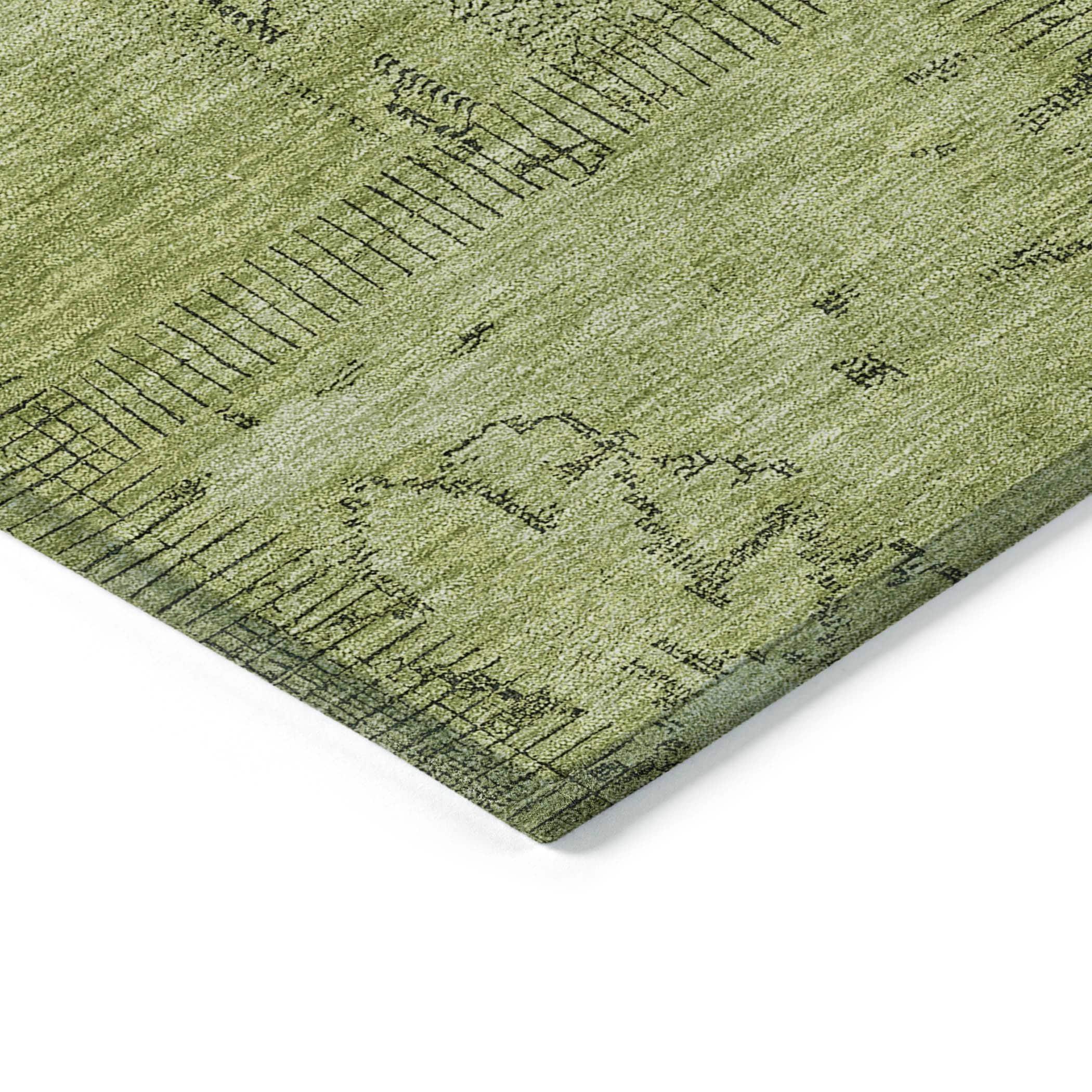 Fern Green Synthetic Flat Woven Indoor Outdoor Rug