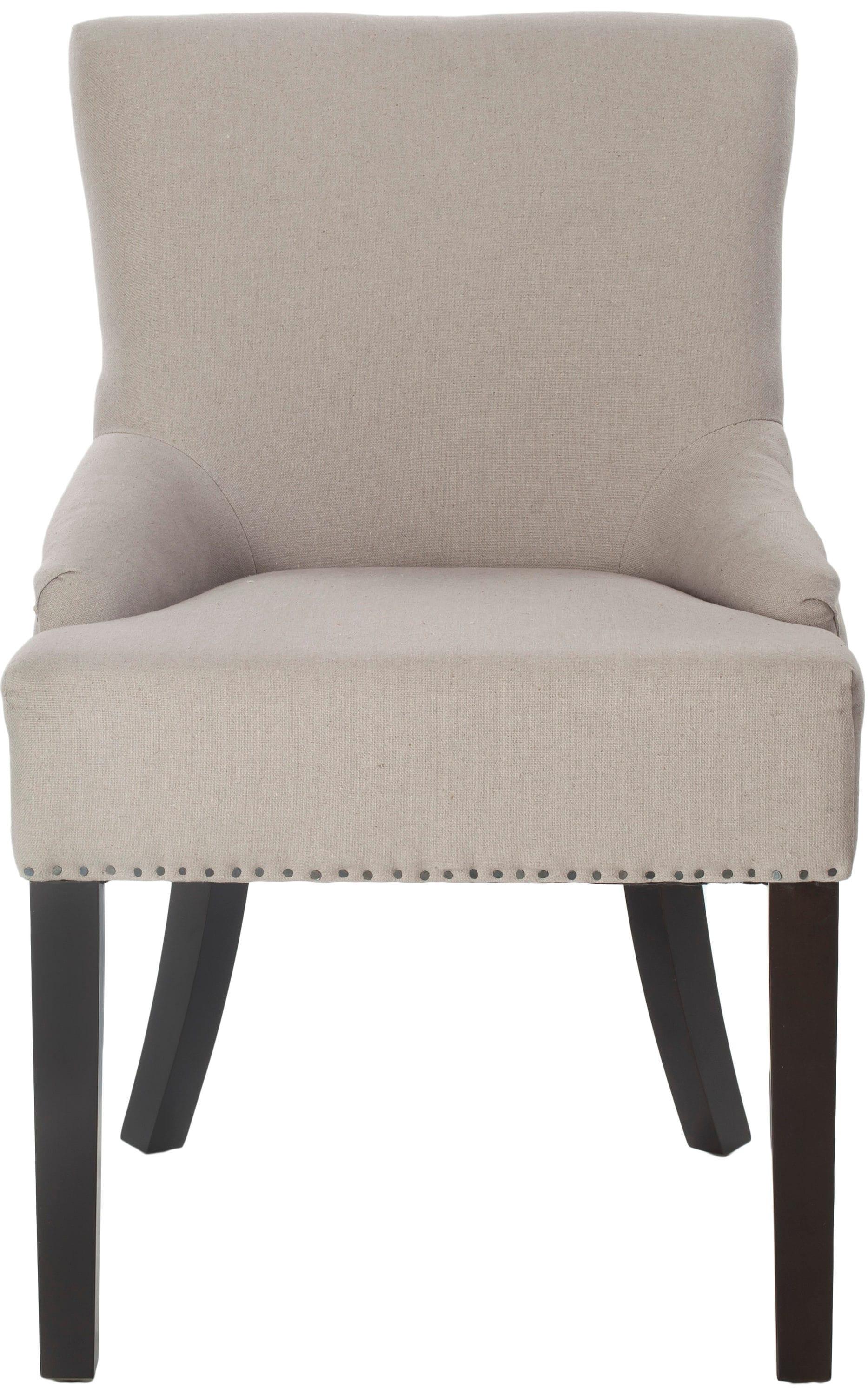 SAFAVIEH Lotus 19''H KD Side Chair Set of 2 Flat Black Nail Head Taupe Linen