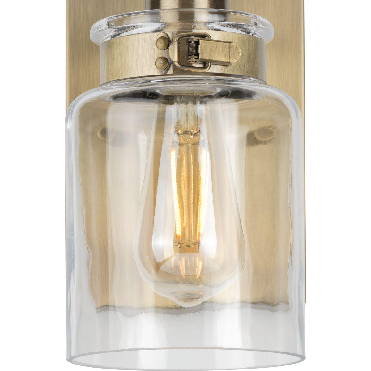 Progress Lighting, Calhoun Collection, 1-Light Bath Light, Vintage Brass, Clear Glass