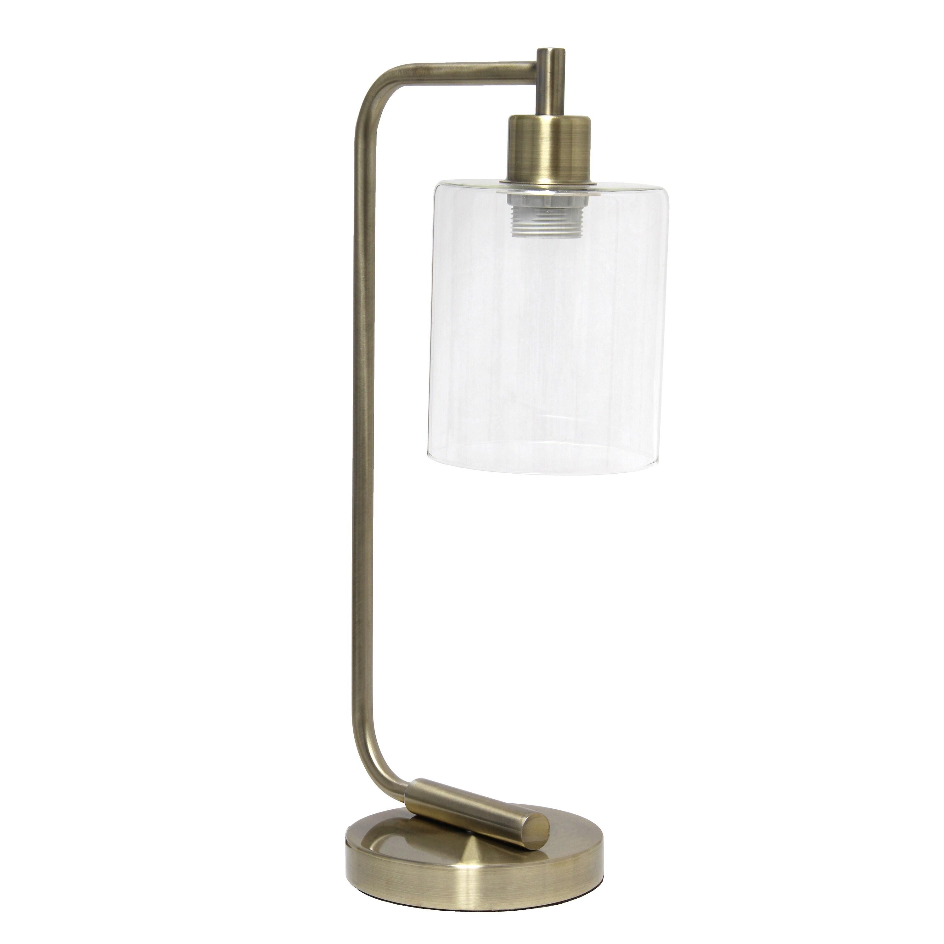 Modern Iron Desk Lamp with USB Port and Glass Shade Antique Brass Finish - Lalia Home: ETL Listed, No Assembly, Edison Bulb Compatible
