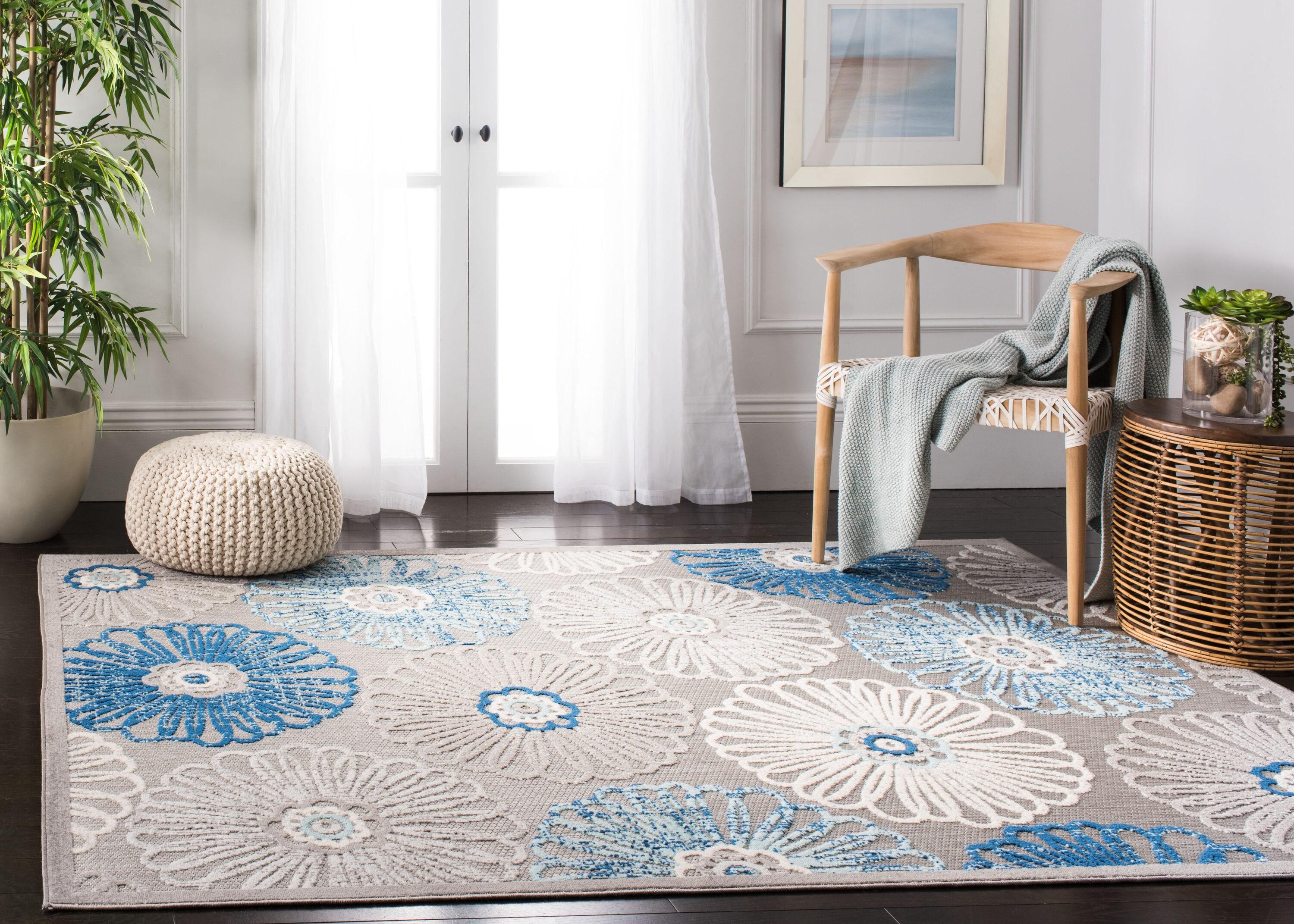 Cabana CBN801 Power Loomed Indoor/Outdoor Area Rug - Grey/Blue - 4'x6' - Safavieh.