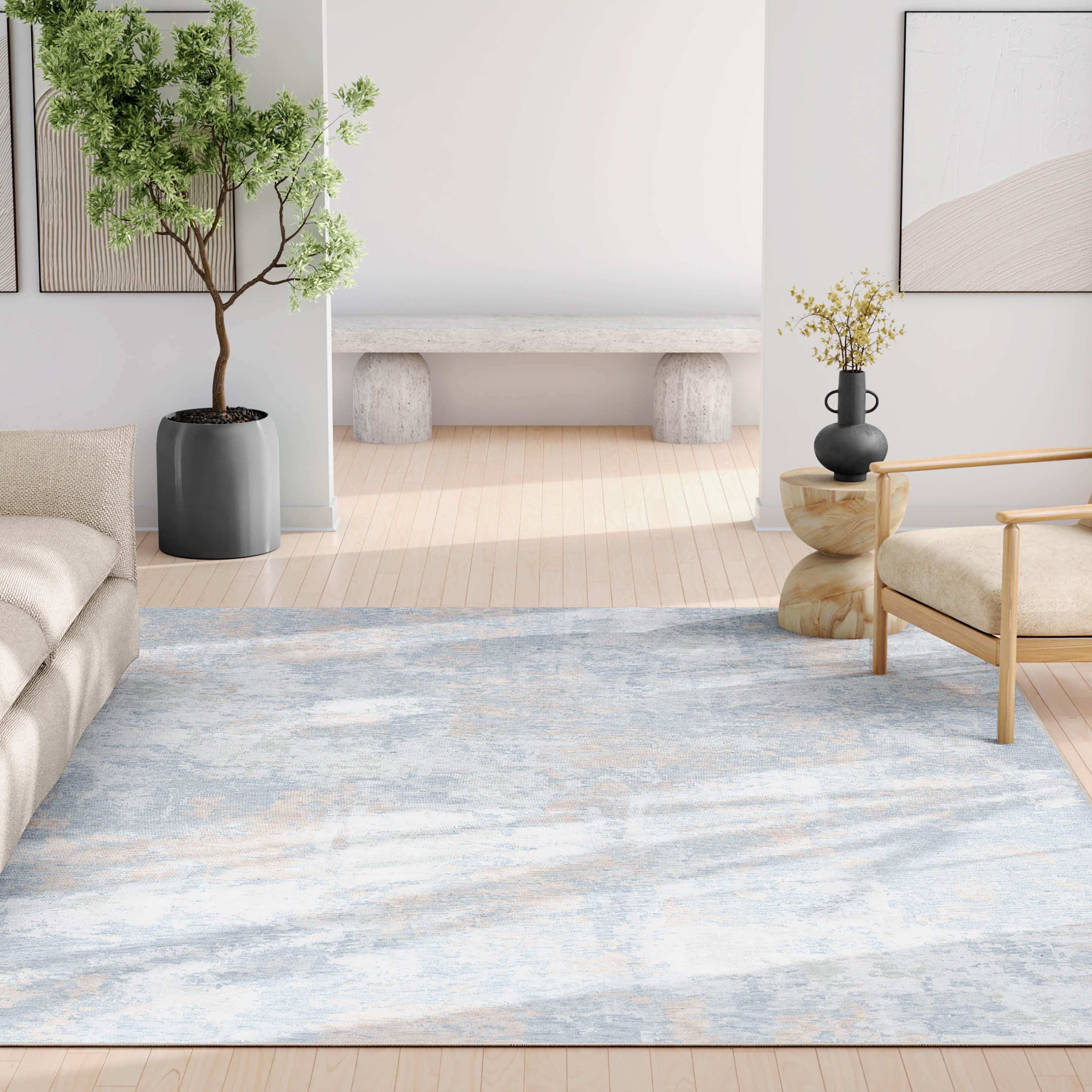 Nuzzo Marrakech Mid-Century Modern Brushstroke Flat-Weave Blue Coral Area Rug