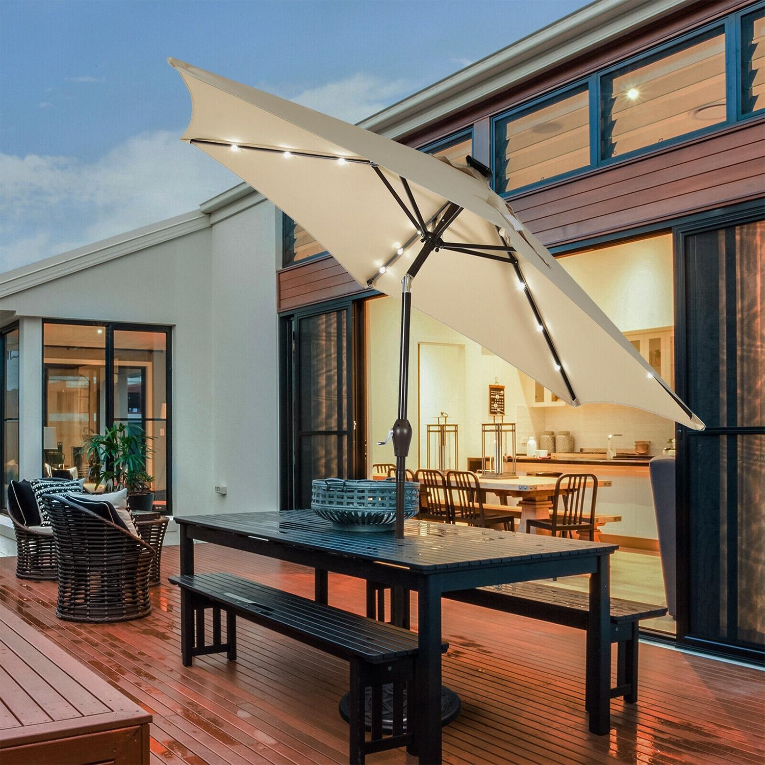 Latitude Run® 9 Feet Patio LED Solar Umbrella With Crank