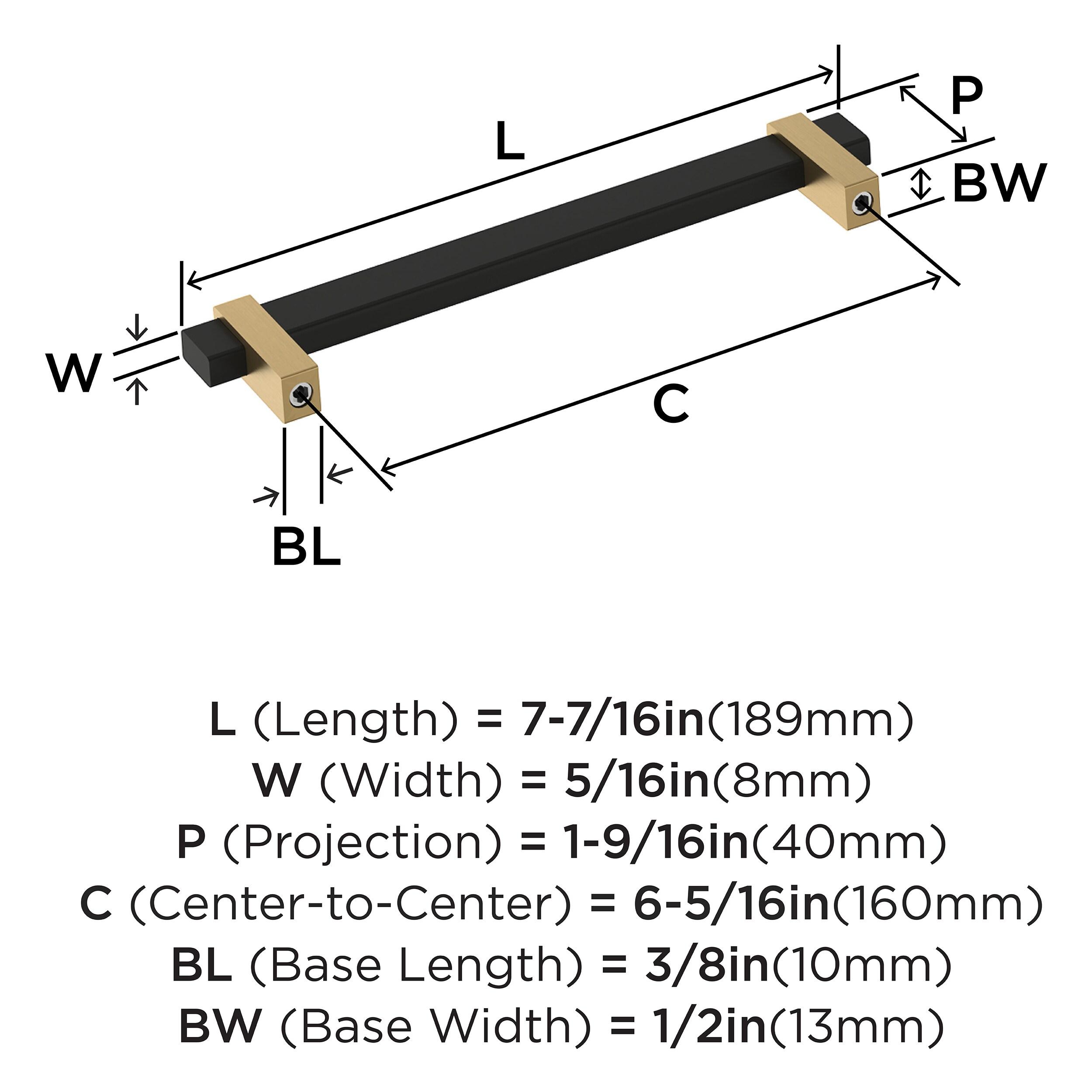 Amerock Mulino 6-5/16 inch (160mm) Center-to-Center Matte Black/Champagne Bronze Cabinet Pull