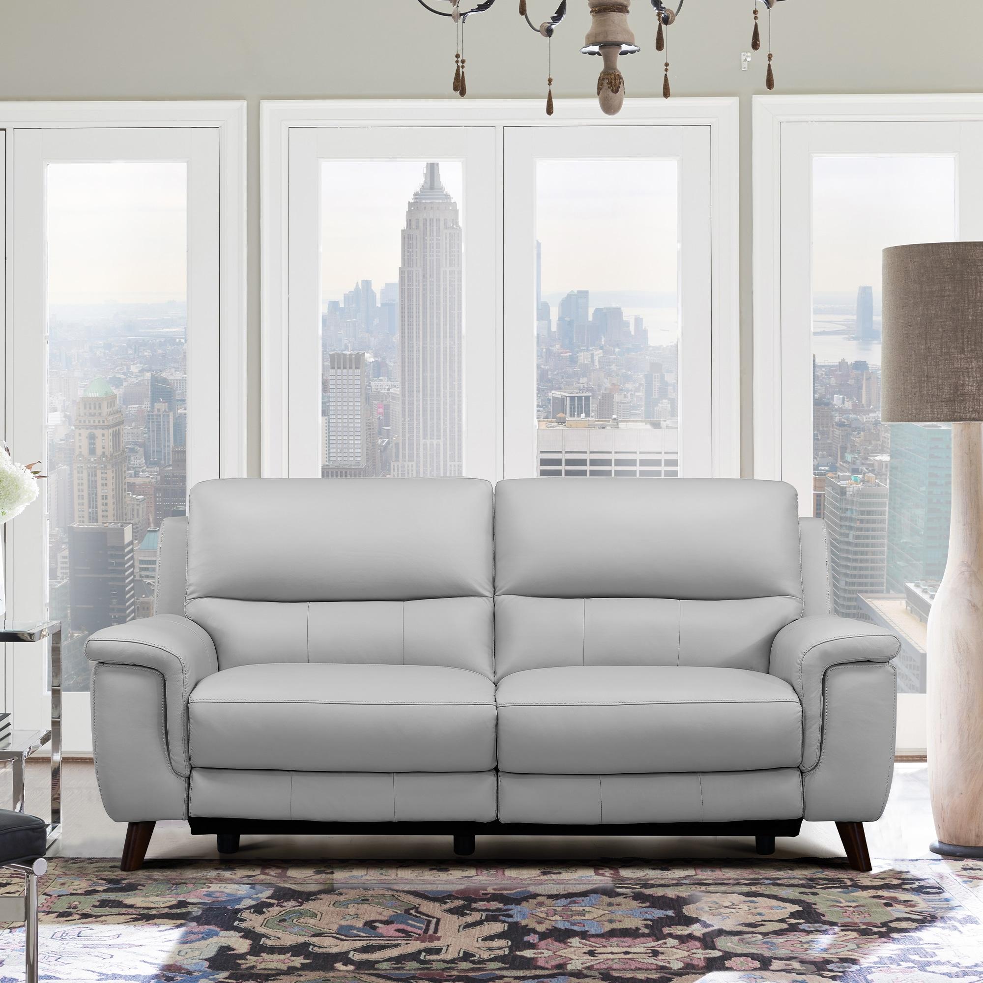 Lizette Top Grain Leather Dove Grey Power Recliner Sofa with USB