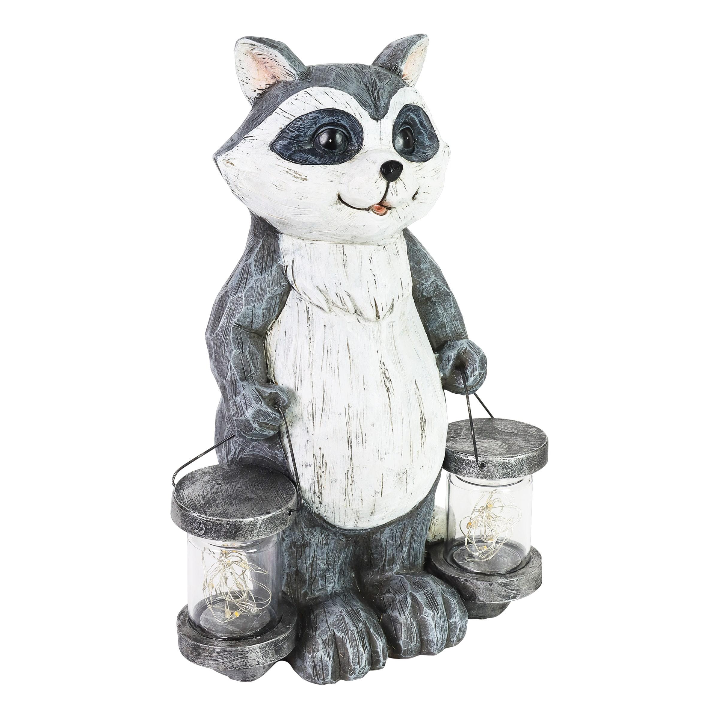 Exhart Solar Firefly Jar Raccoon Garden Statuary, 10 Inches tall