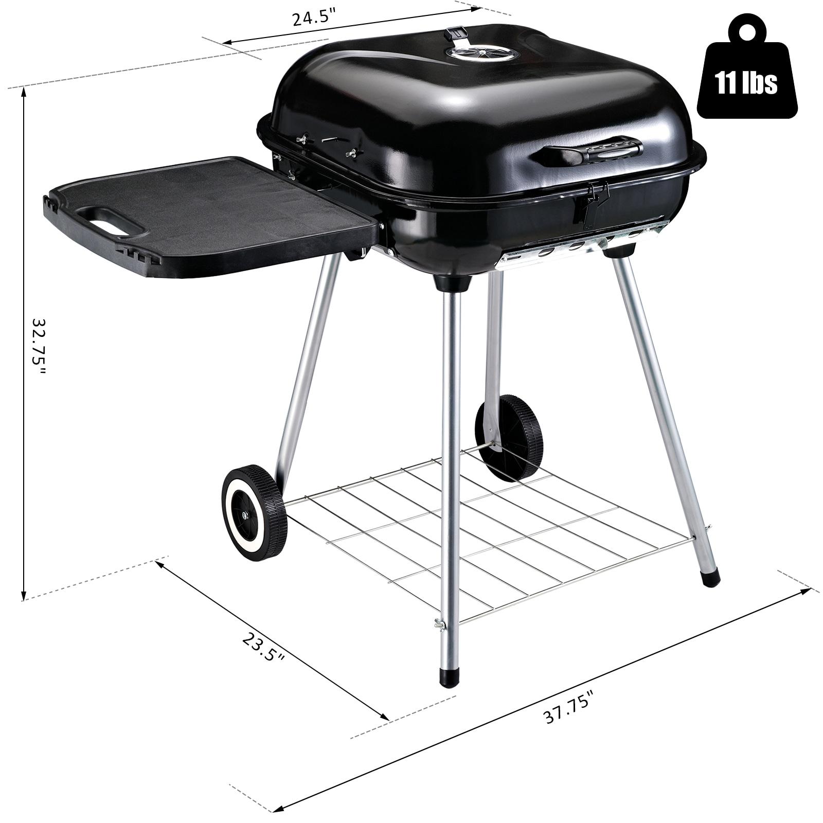Outsunny 21" Steel Charocal Grill with Portable Wheel, Side Tray and Lower Shelf for Outdoor BBQ for Garden, Backyard, Poolside