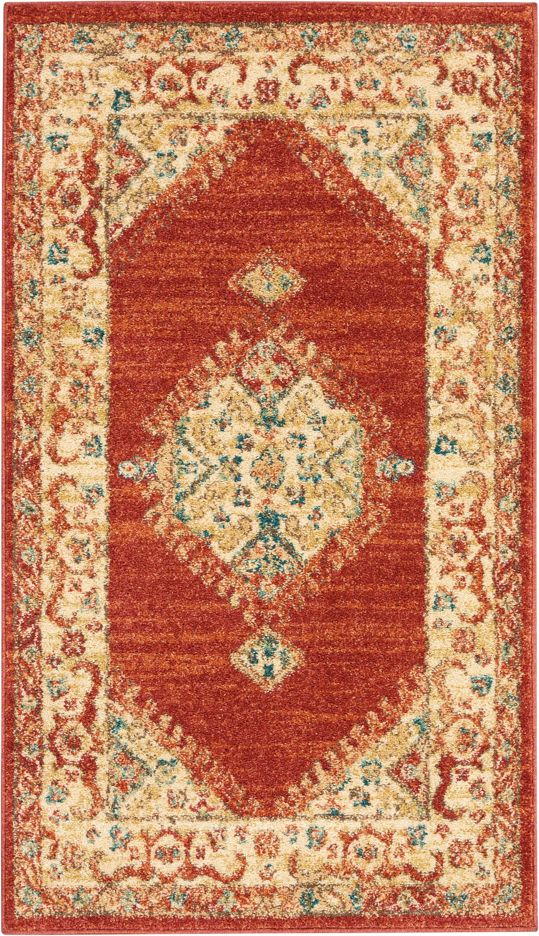Nourison Traditional Vintage Persian Red 3' x 5' Area Rug, (3x5)
