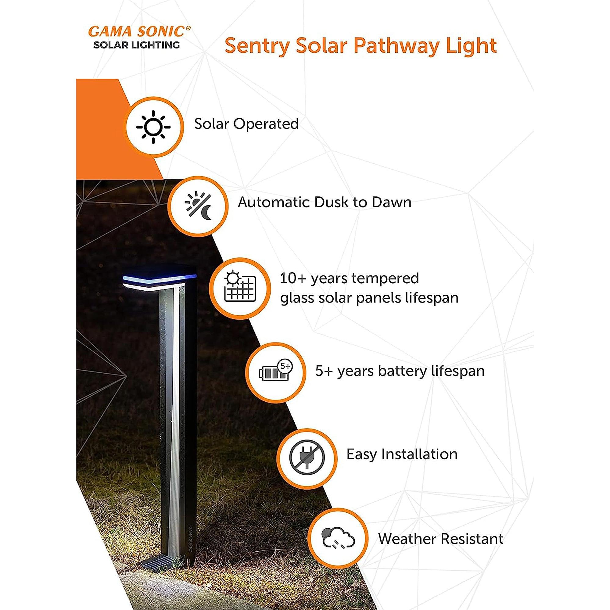 Gama Sonic Sentry Modern 60 Lumens Solar Outdoor LED Landscape Pathway Light - 2 Pack