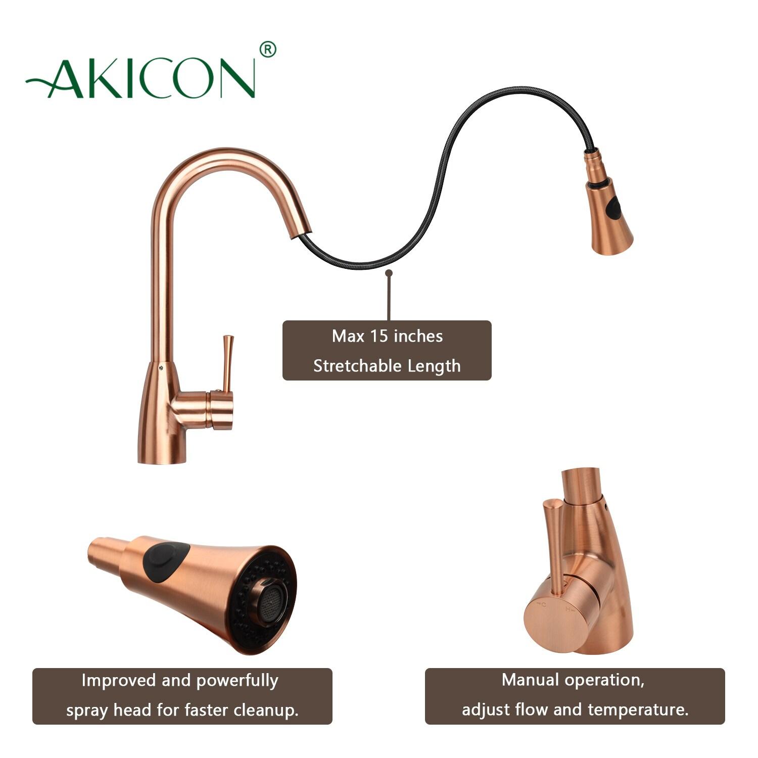 Akicon Pre-Rinse Spring Kitchen Faucet, Single Level with Pull Down Sprayer Copper Copper Finish