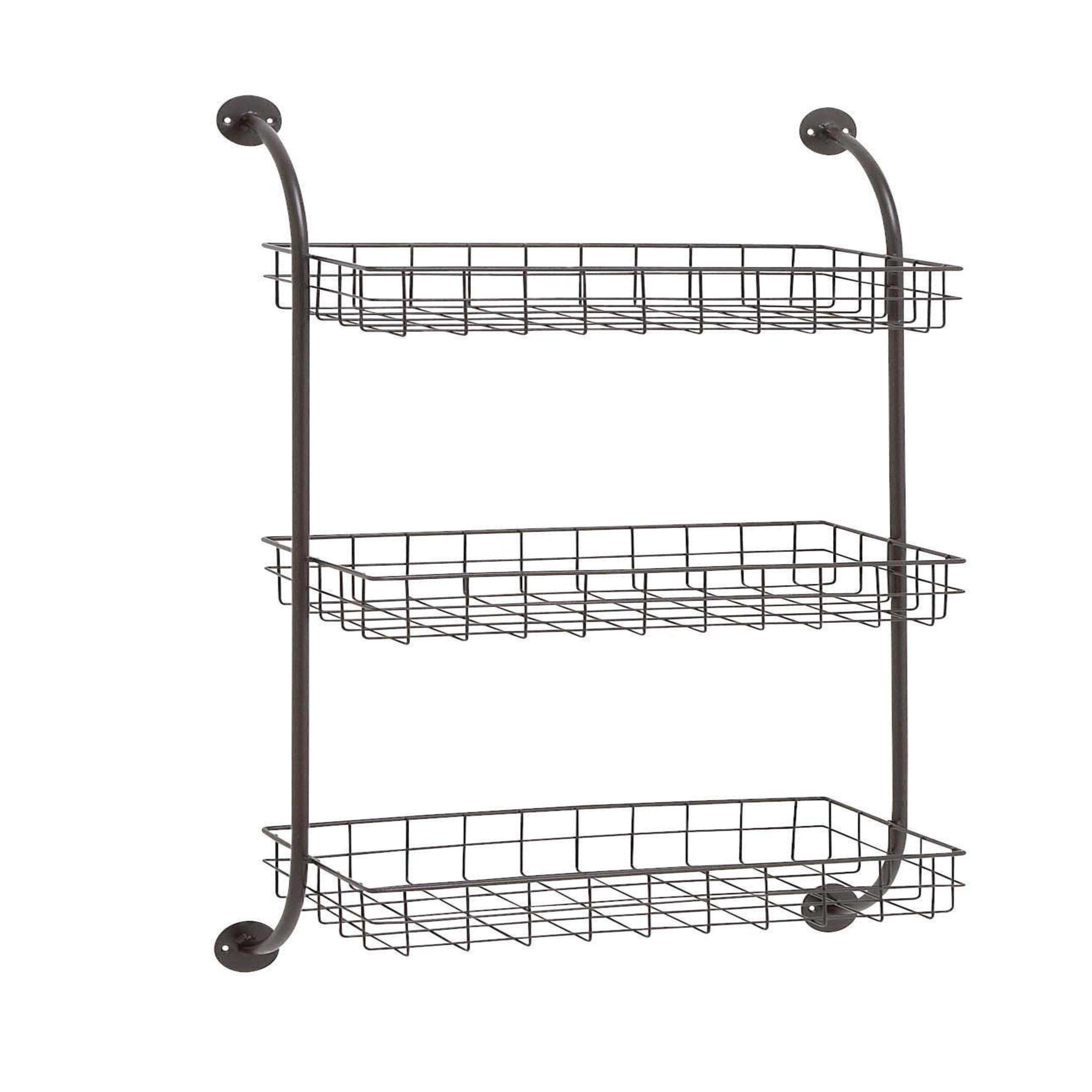 DecMode 21" x 10" 3-Tier Black Wall Shelf with Suspended Baskets