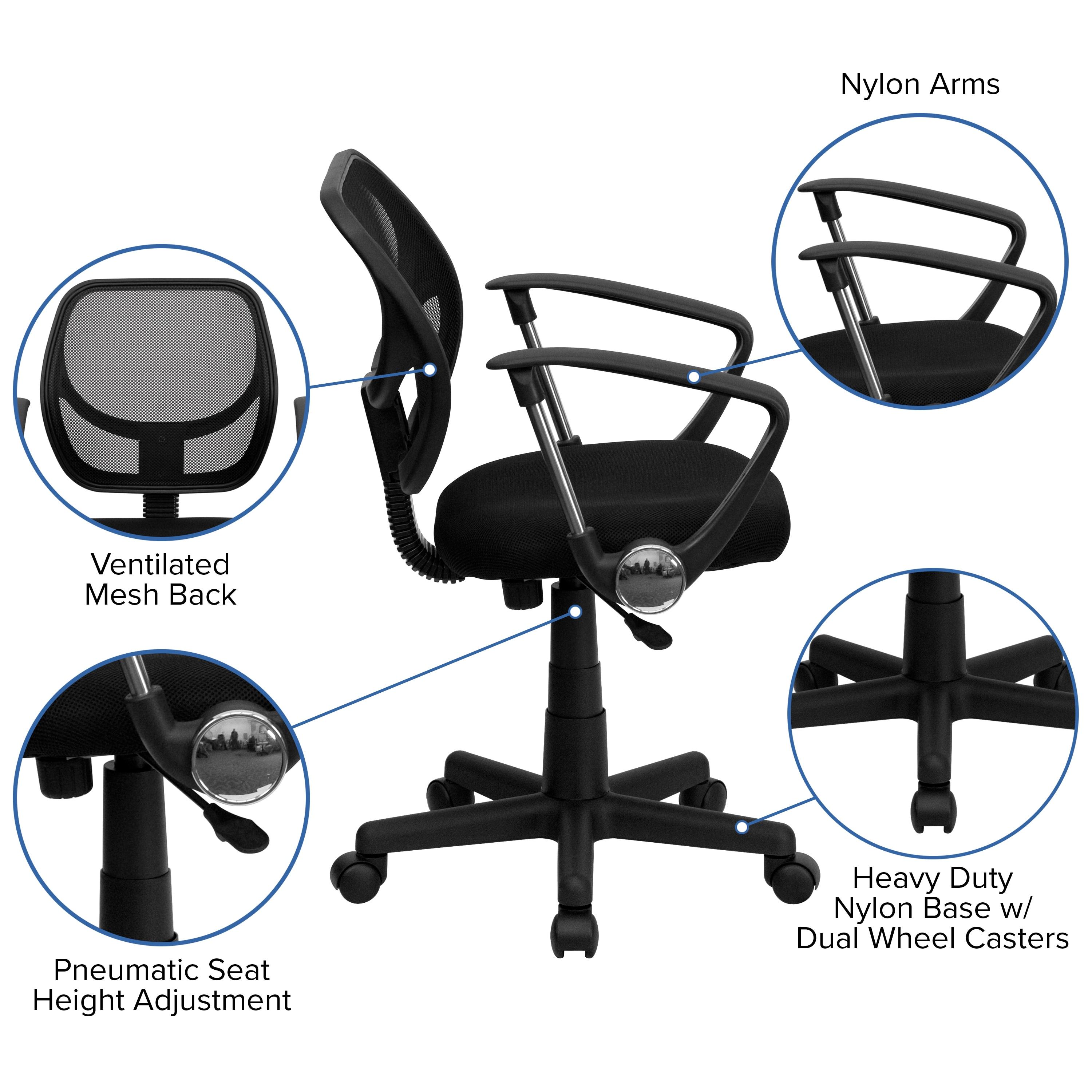 Flash Furniture Low Back Black Mesh Swivel Task Office Chair with Curved Square Back and Arms