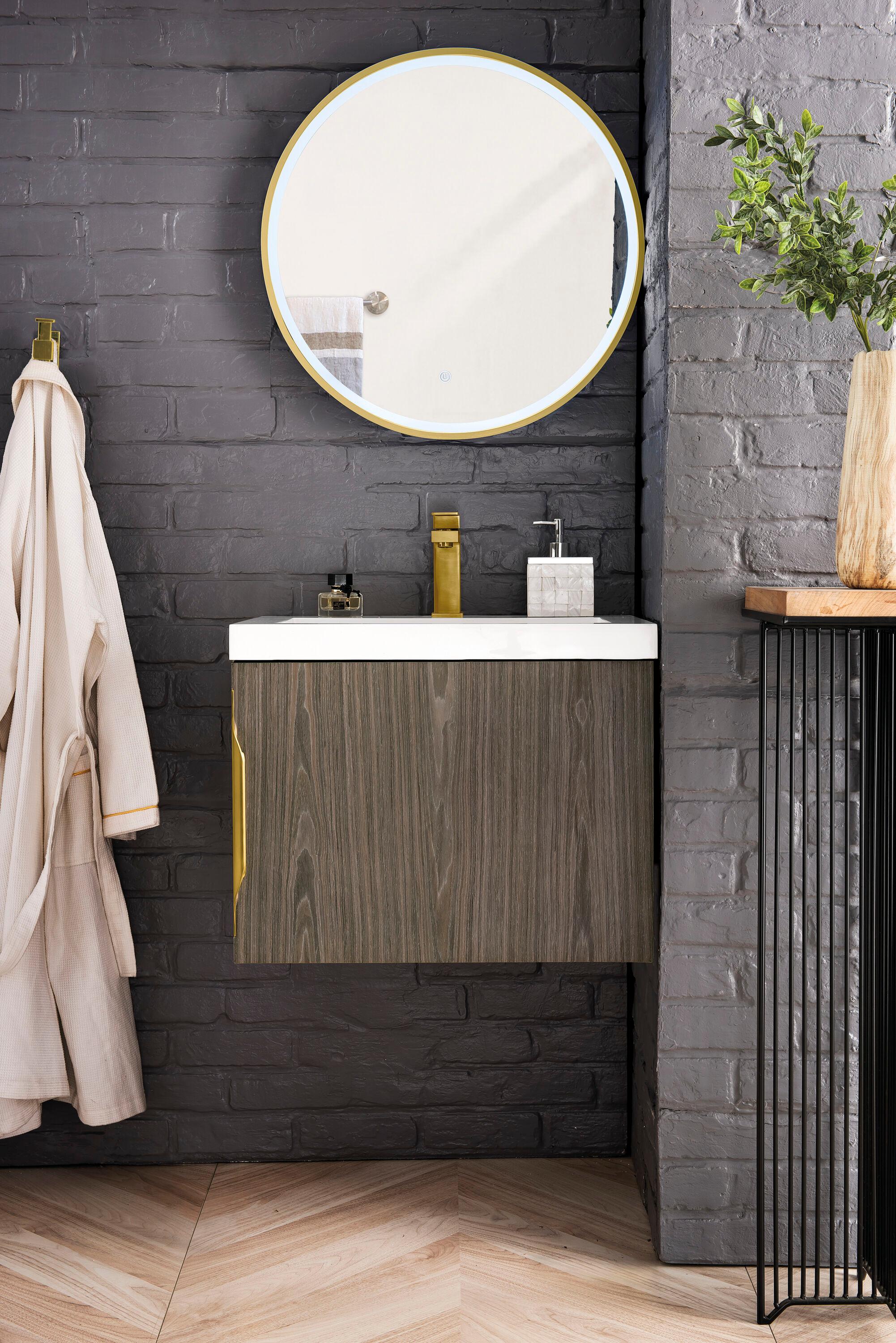 Ash Gray Engineered Wood Wall-Mount Vanity with Mineral Composite Top