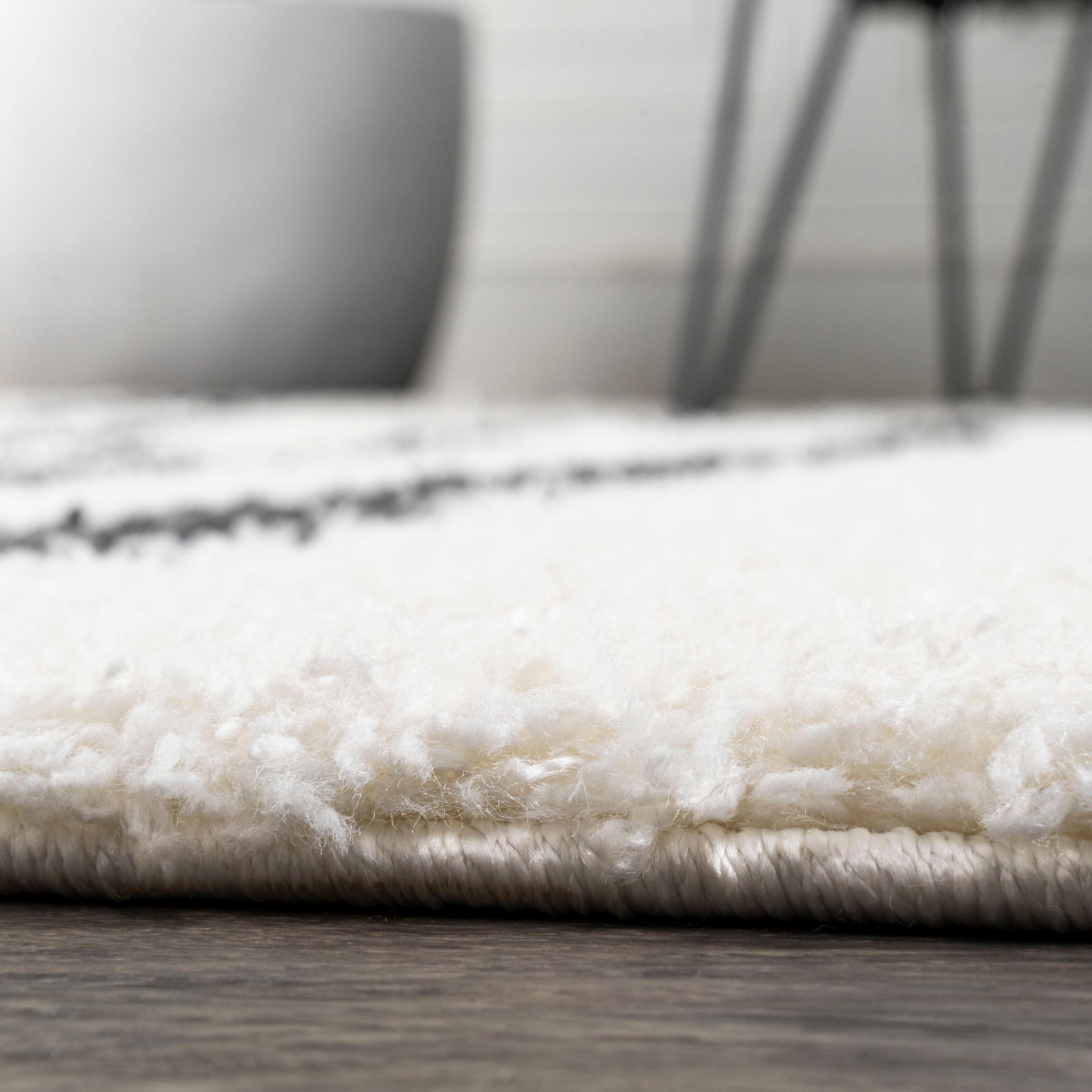 3'x5' Alaro Berber Stripe Shag Area Rug, White/Black - JONATHAN Y