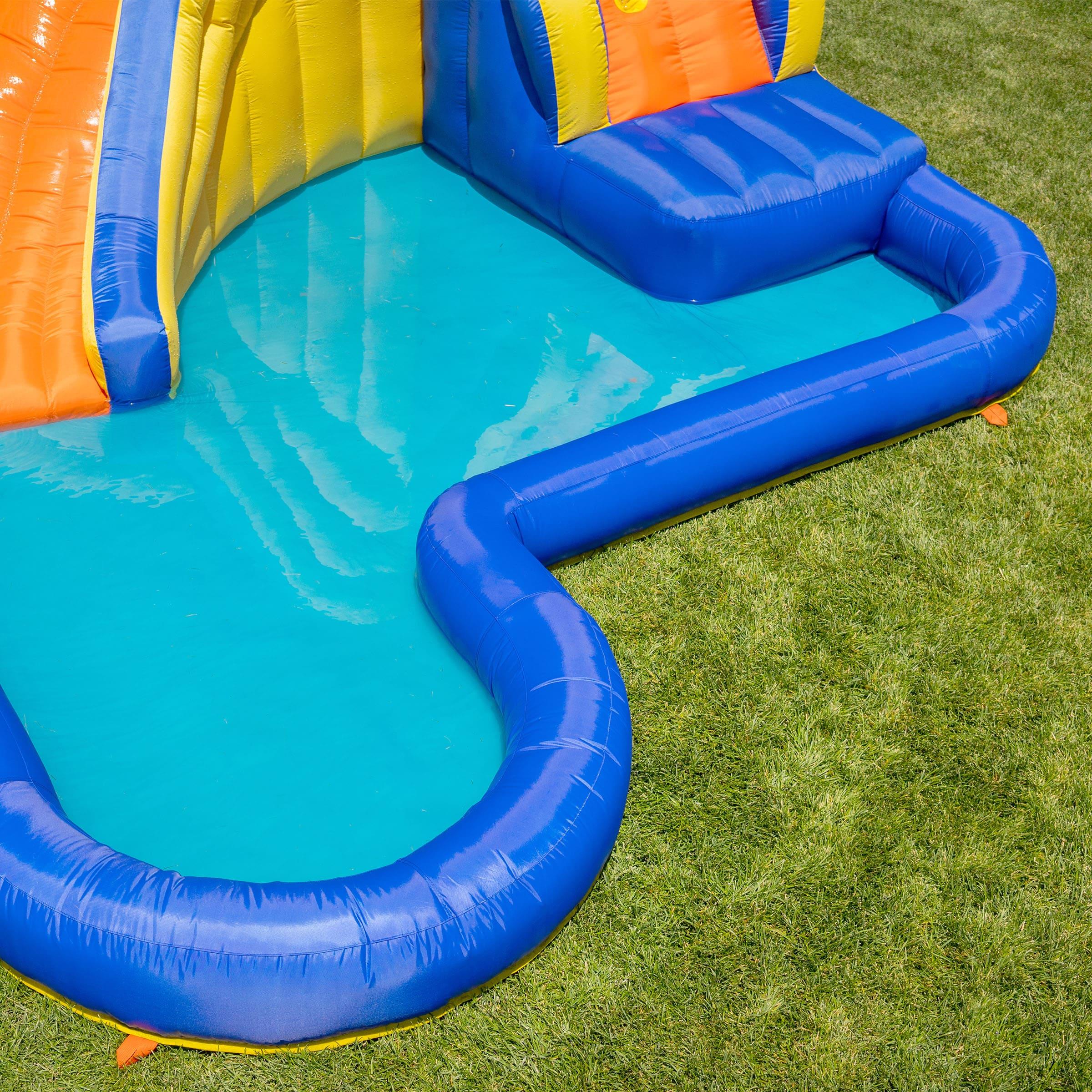 Sportspower™ Big Wave II Inflatable Water Slide with Climbing Wall & Splash Pool, Ages 3-8, Heavy Duty, ASTM Certified, Lifetime Warranty on Included Blower