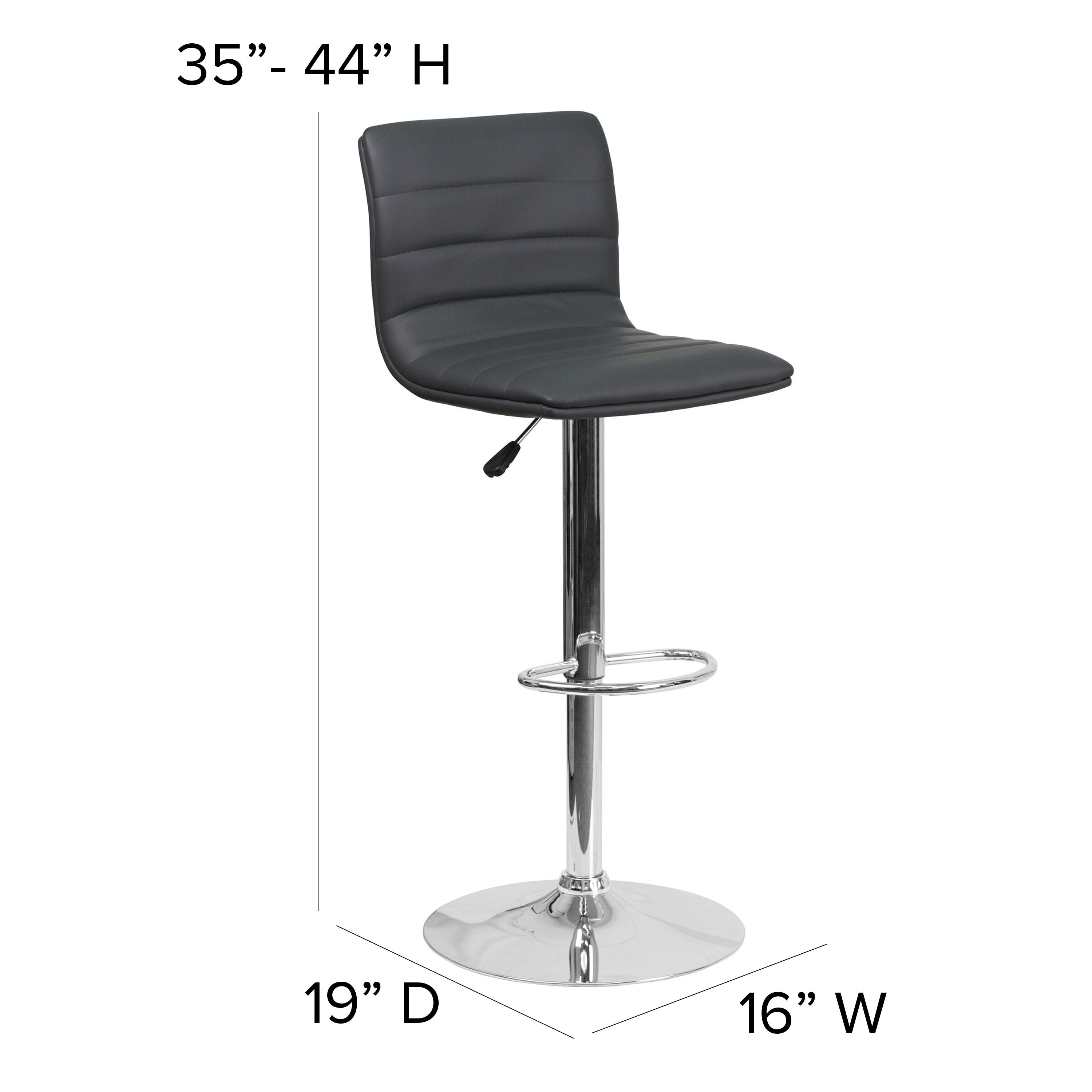 Flash Furniture Modern Gray Vinyl Adjustable Bar Stool with Back, Counter Height Swivel Stool with Chrome Pedestal Base