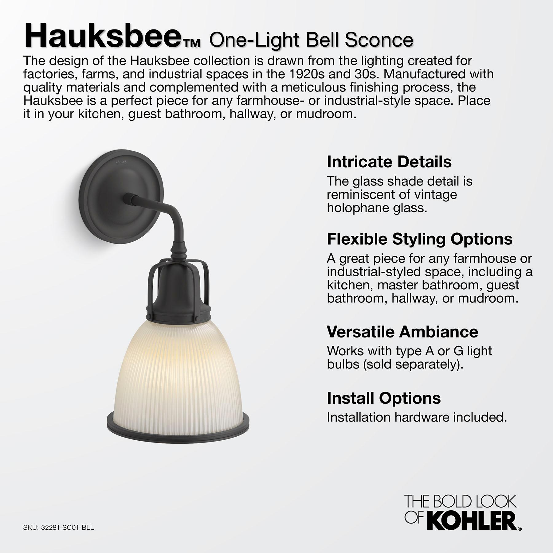 Hauksbee 1920s Industrial Brass Bell Sconce with Holophane Glass