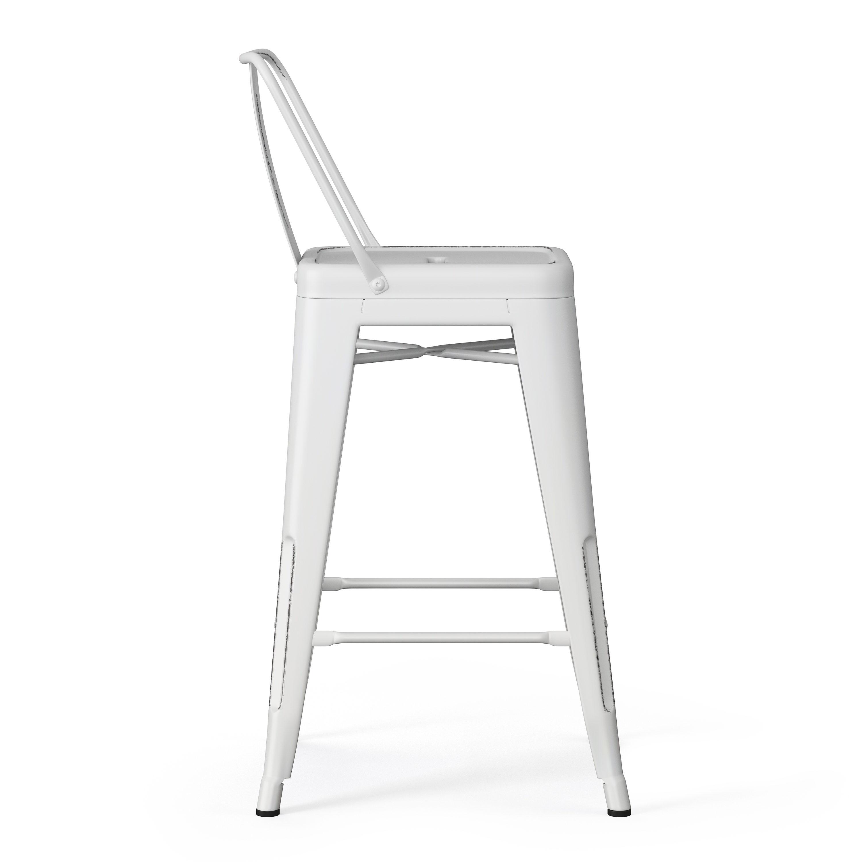 Simpli Home Rayne 24" Metal Counter Stool in Distressed White (Set of 2)