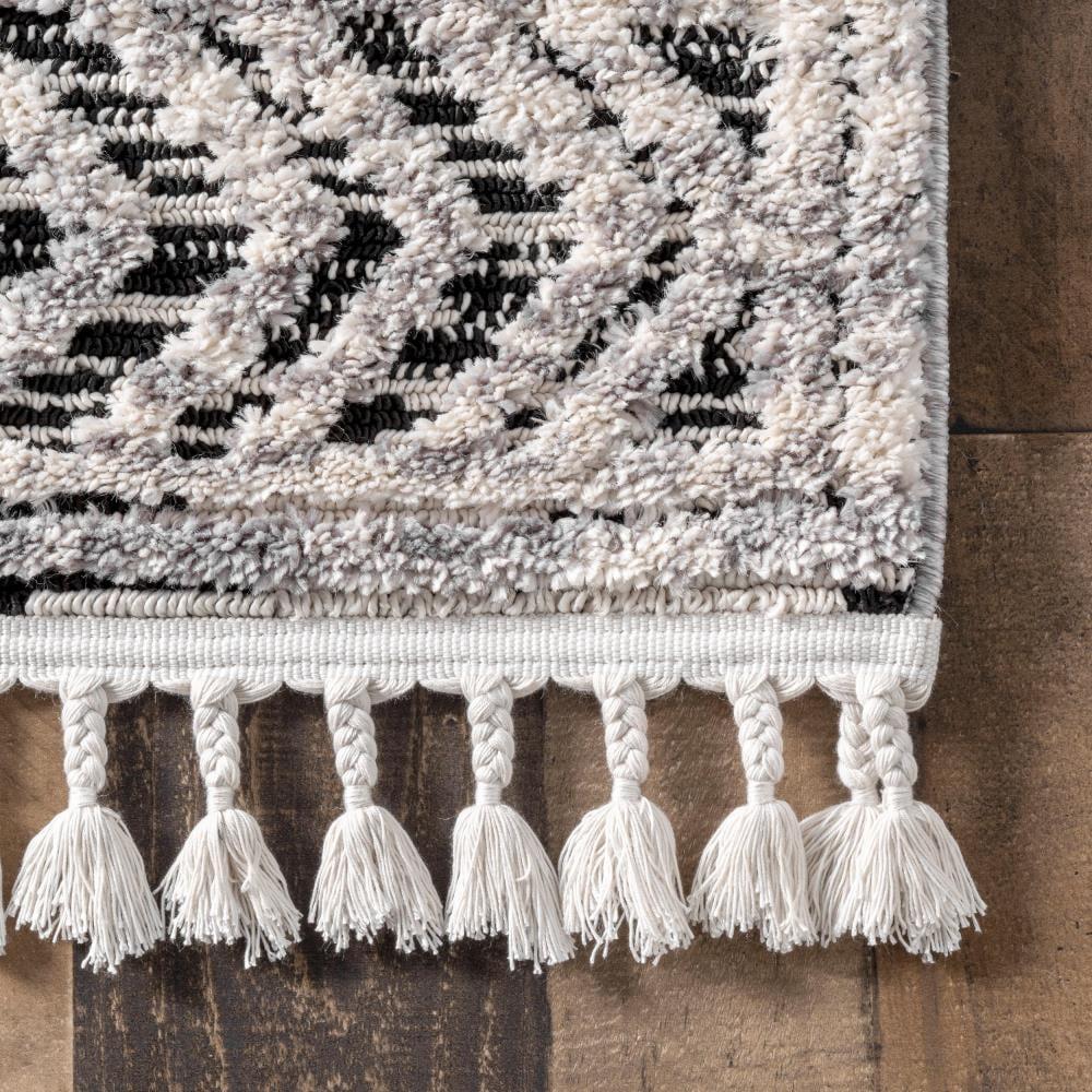 Nuloom 4x6 Ansley Moroccan Tassel Indoor Area Rug, Grey, High-Low Textured Bohemian Design, Plush High Pile, Stain Resistant, Bedroom, Living Room