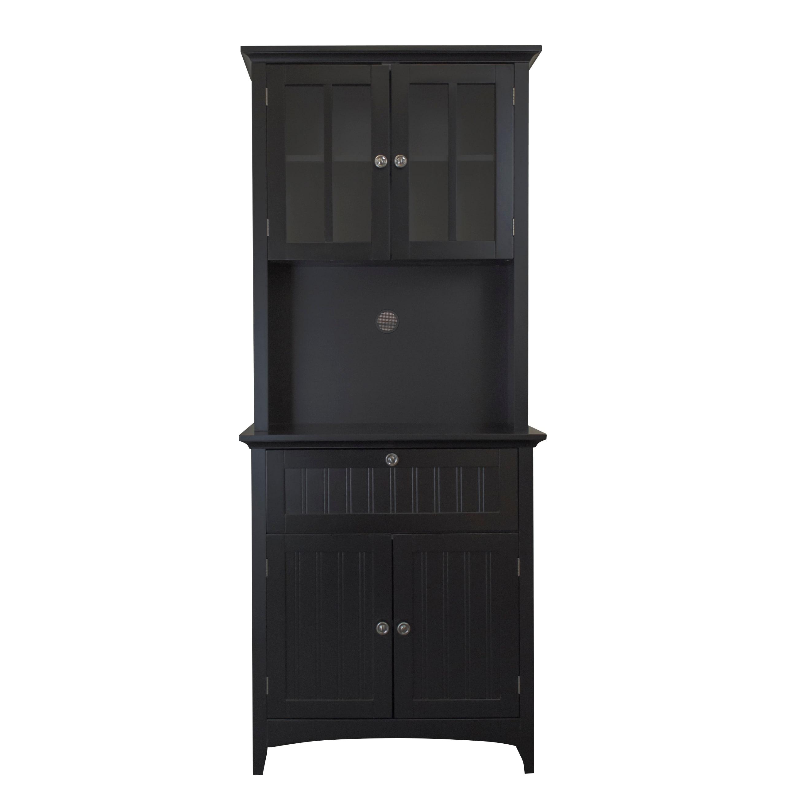 American Furniture Classics OS Home and Office Model 25604, 70.25 inch High Wooden Buffet and Hutch with Framed Glass Doors and Drawer Finshed  in Black