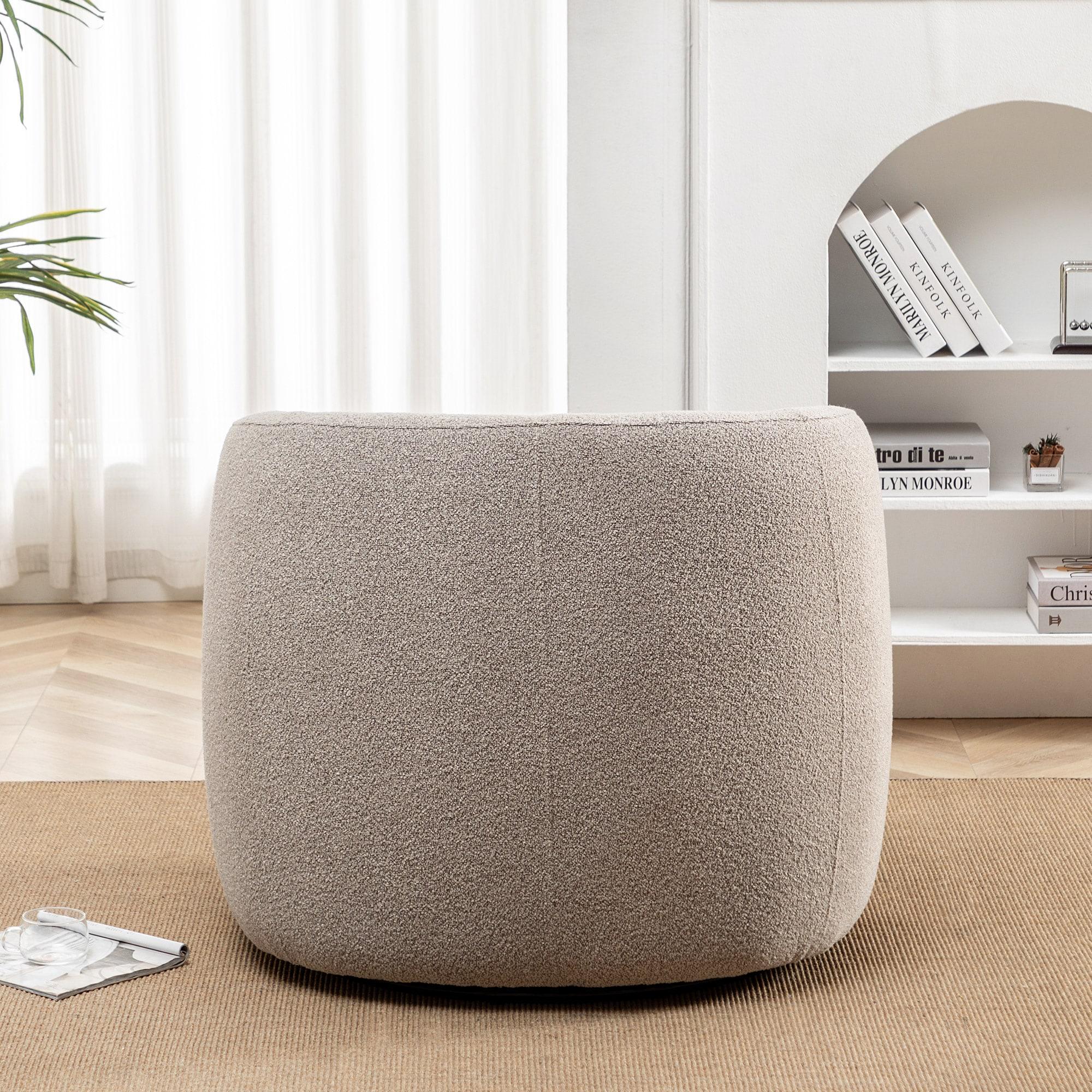 Boucle Upholstered Swivel Armchair Taupe - Kinwell: Pine Frame, 360° Metal Base, 300 lbs Capacity