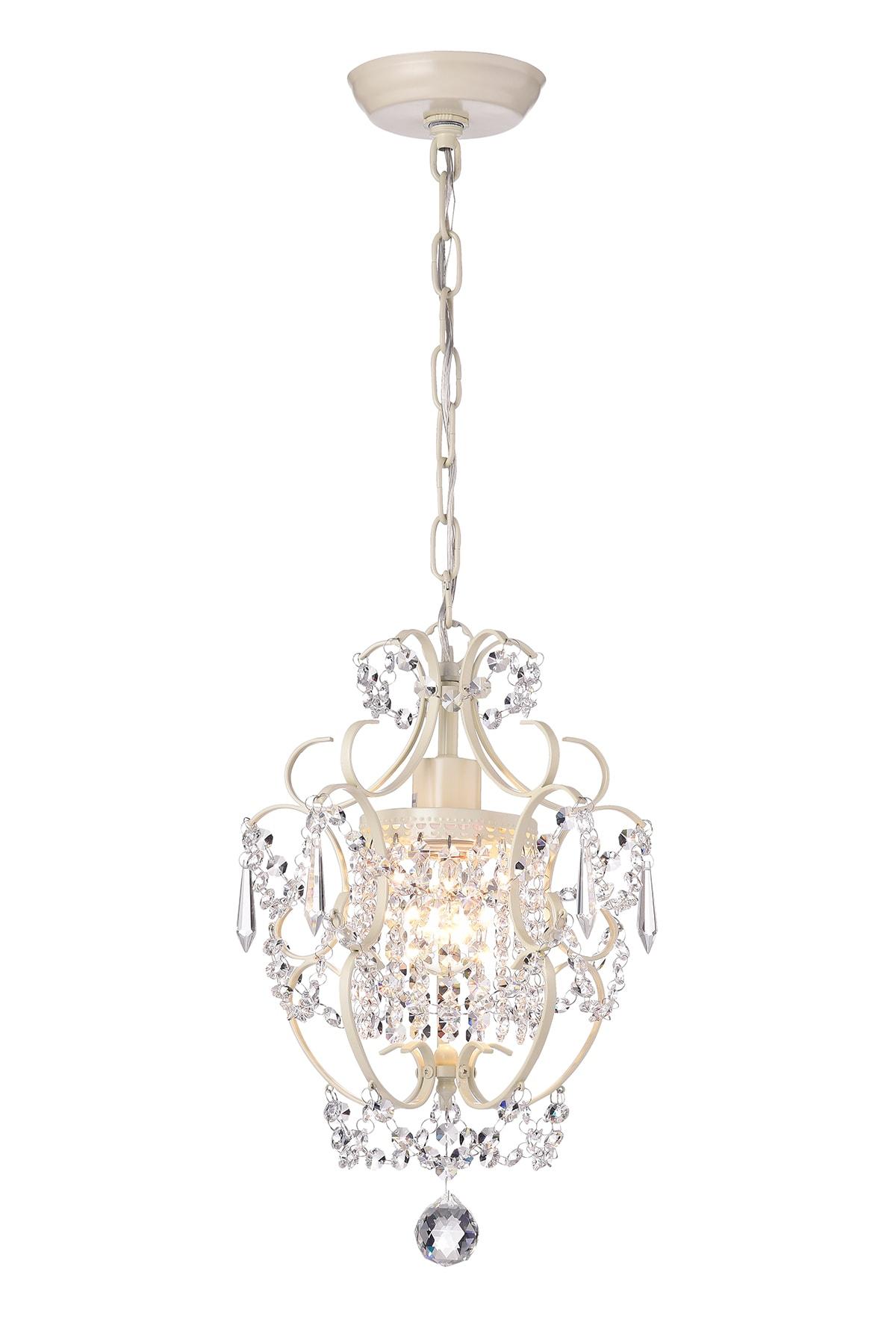 Edvivi Amorette Mini Chandelier Crystal Chandeliers, 1 Light Modern Elegant Glam Ceiling Light Fixture Ivory, Adjustable Hanging Lighting for Closet, Bedroom, Girls Room, Kitchen Island