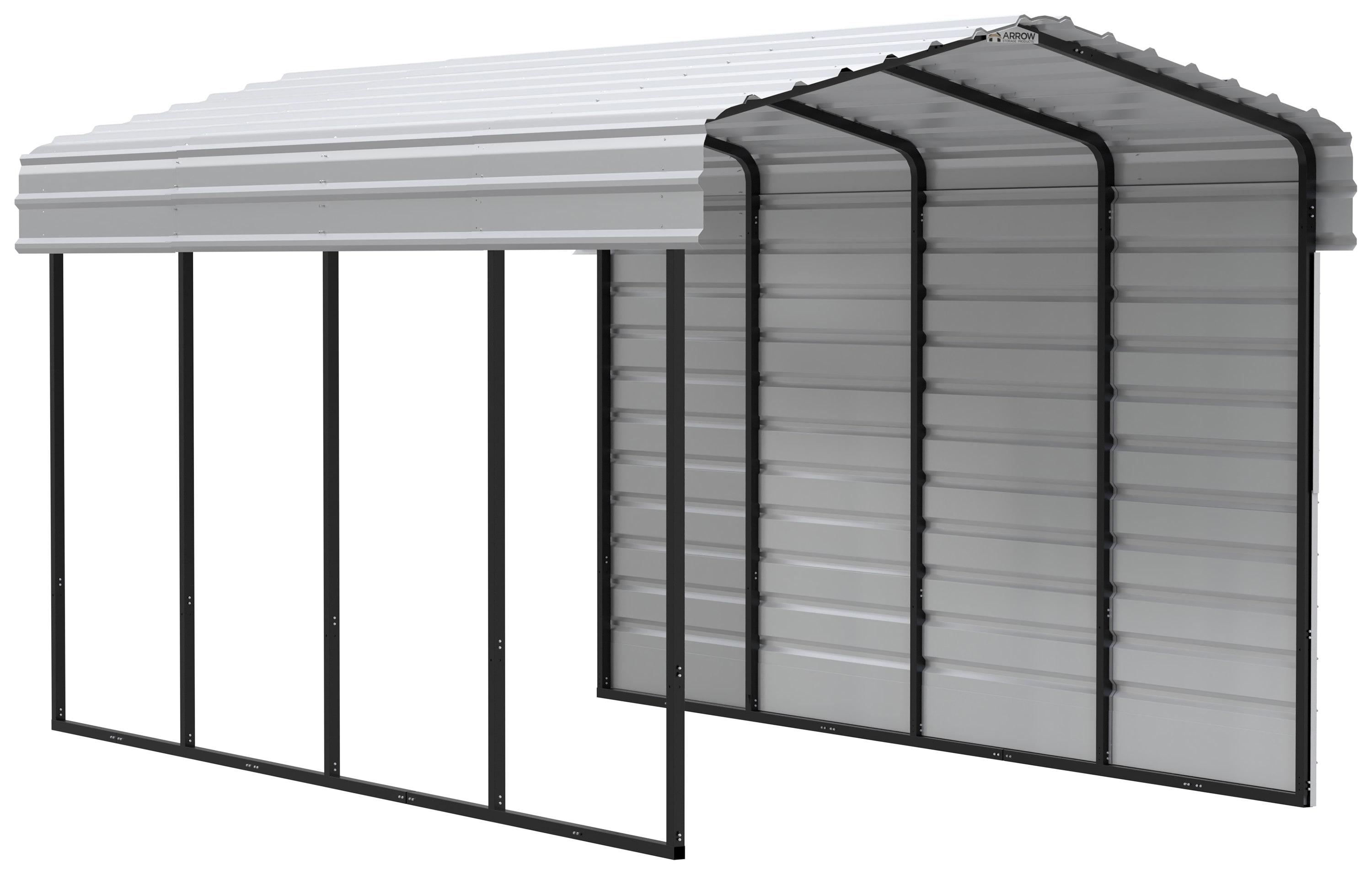 Arrow Arrow Steel Carport with 1 Side Wall Kit, 10x20x09
