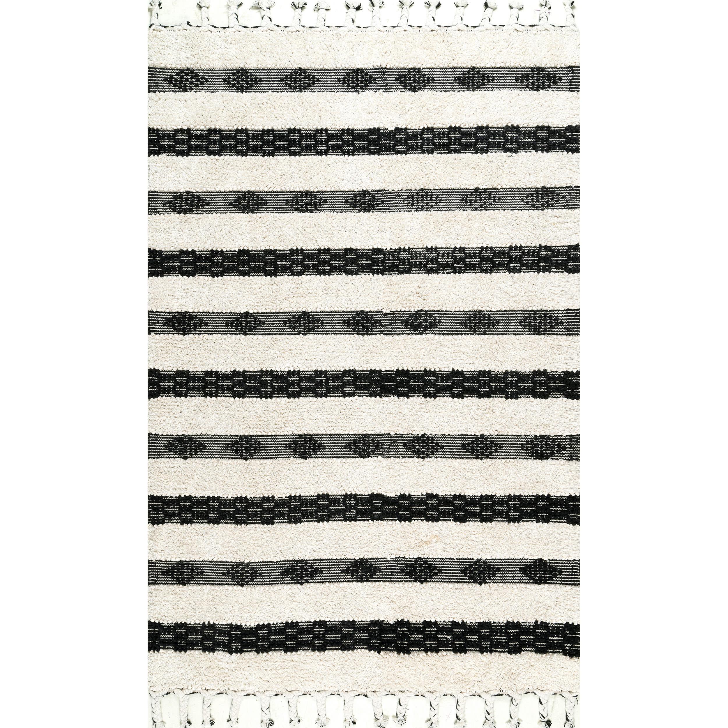 Nuloom Handmade Striped Delia Shag Indoor Area Rug, 5' x 8', Ivory