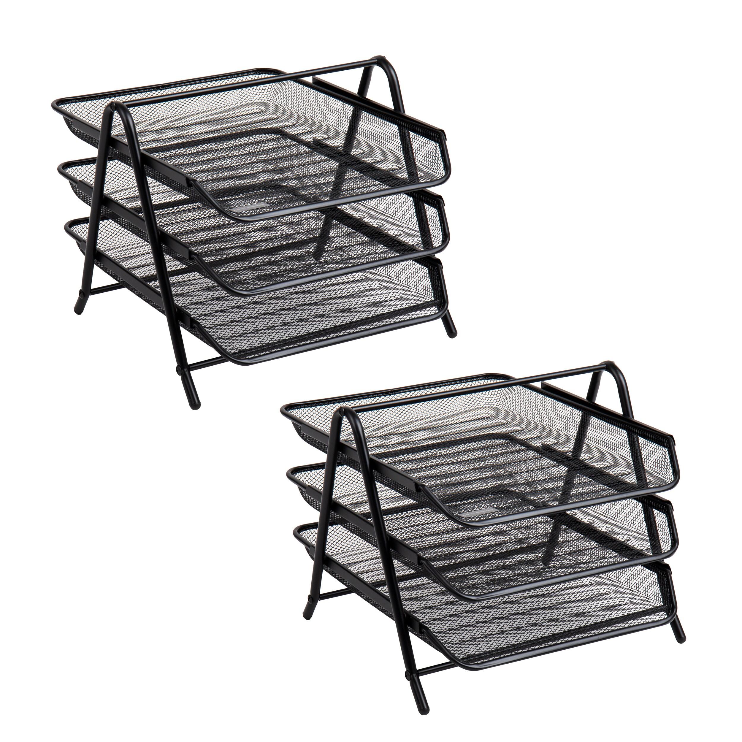 Mind Reader 3-Tier Paper Tray, Desktop Organizer, File Storage, Office, Metal Mesh, Set of 2, Black