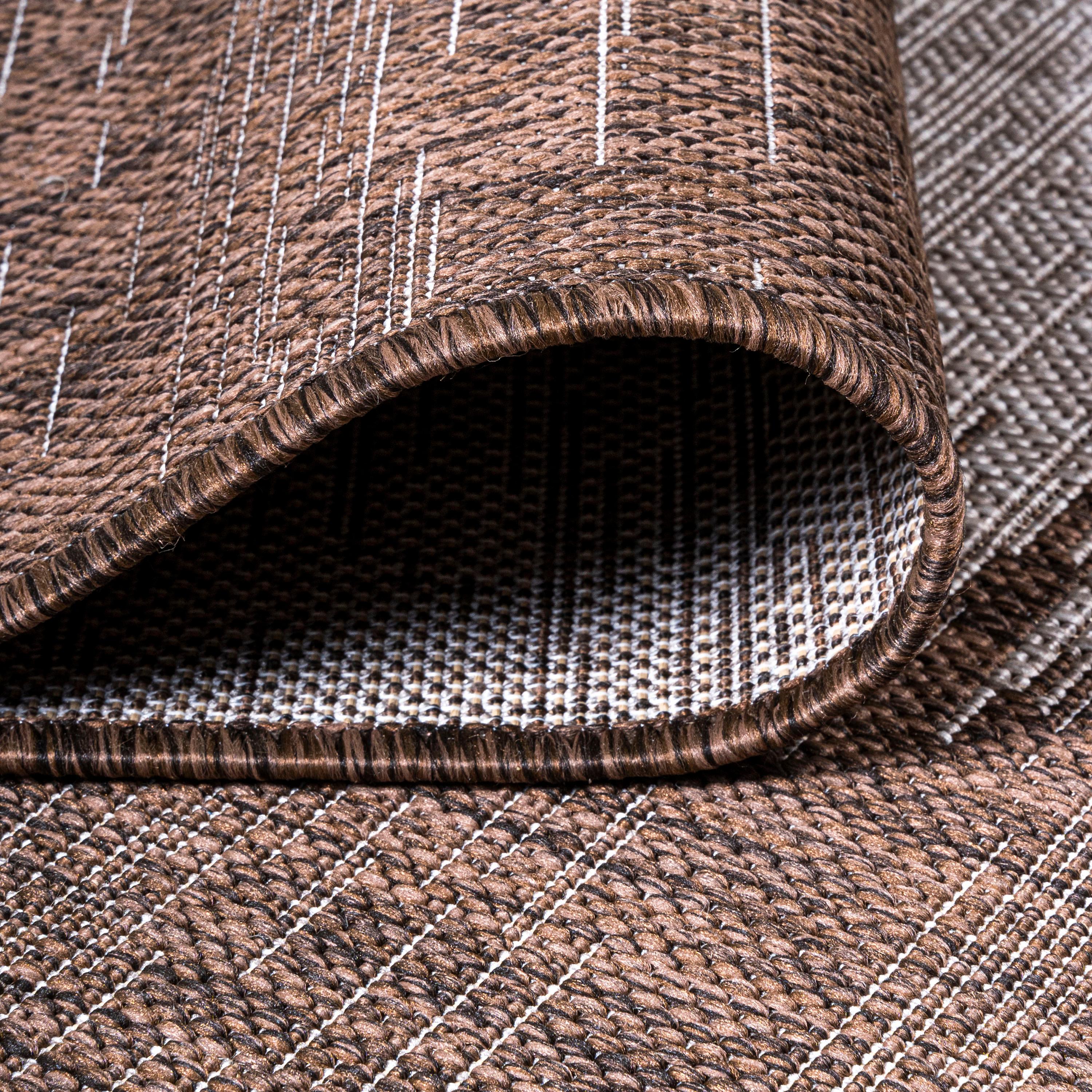5'x8' Tavira Modern Strie' Indoor/Outdoor Area Rug, Brown/Beige - JONATHAN Y