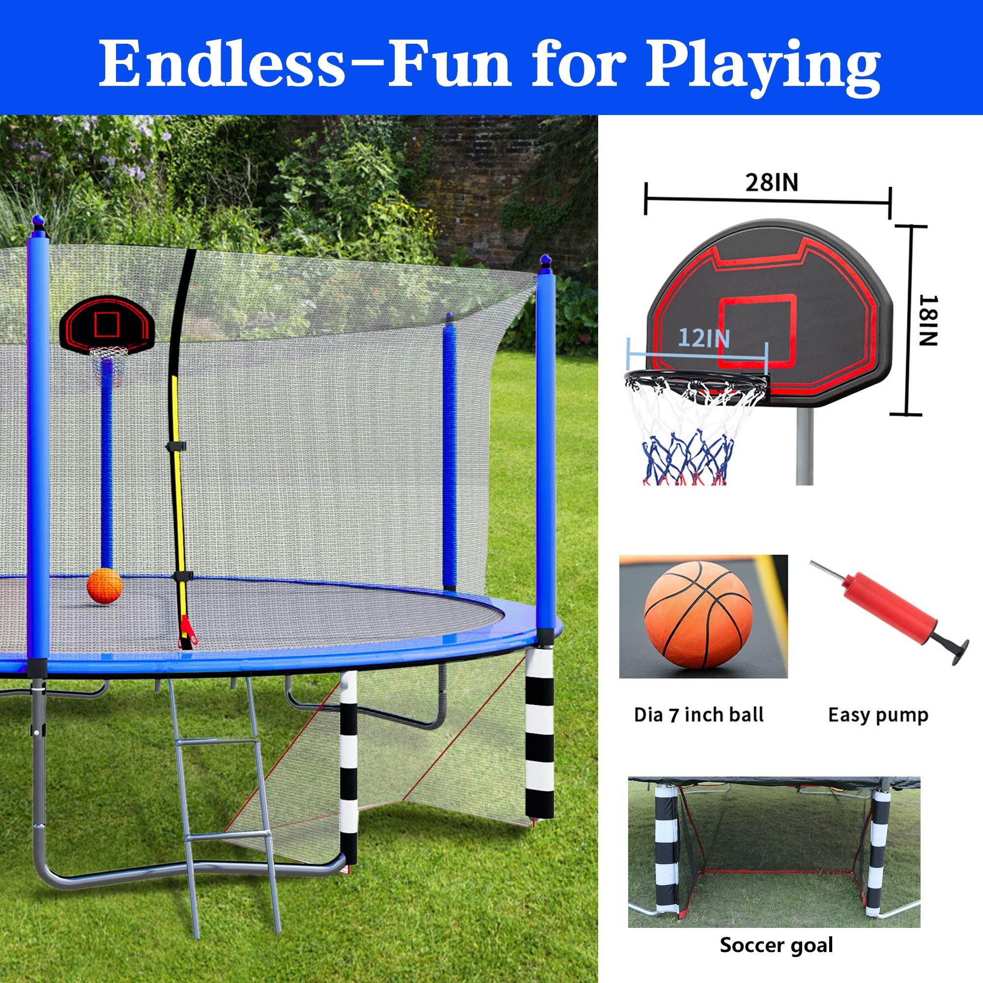 SHANRUGUOJI 16Ft Trampoline With Basketball Hoop Pump And Ladder(Inner Safety Enclosure) With Soccer Goal