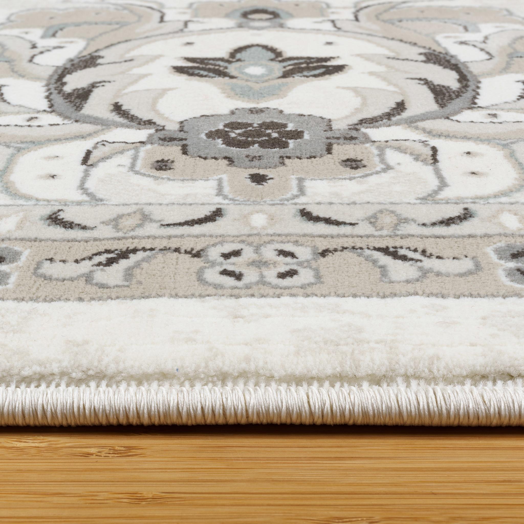 Majestic Moena Ivory/Gray Traditional Oriental Floral Border Area Rug