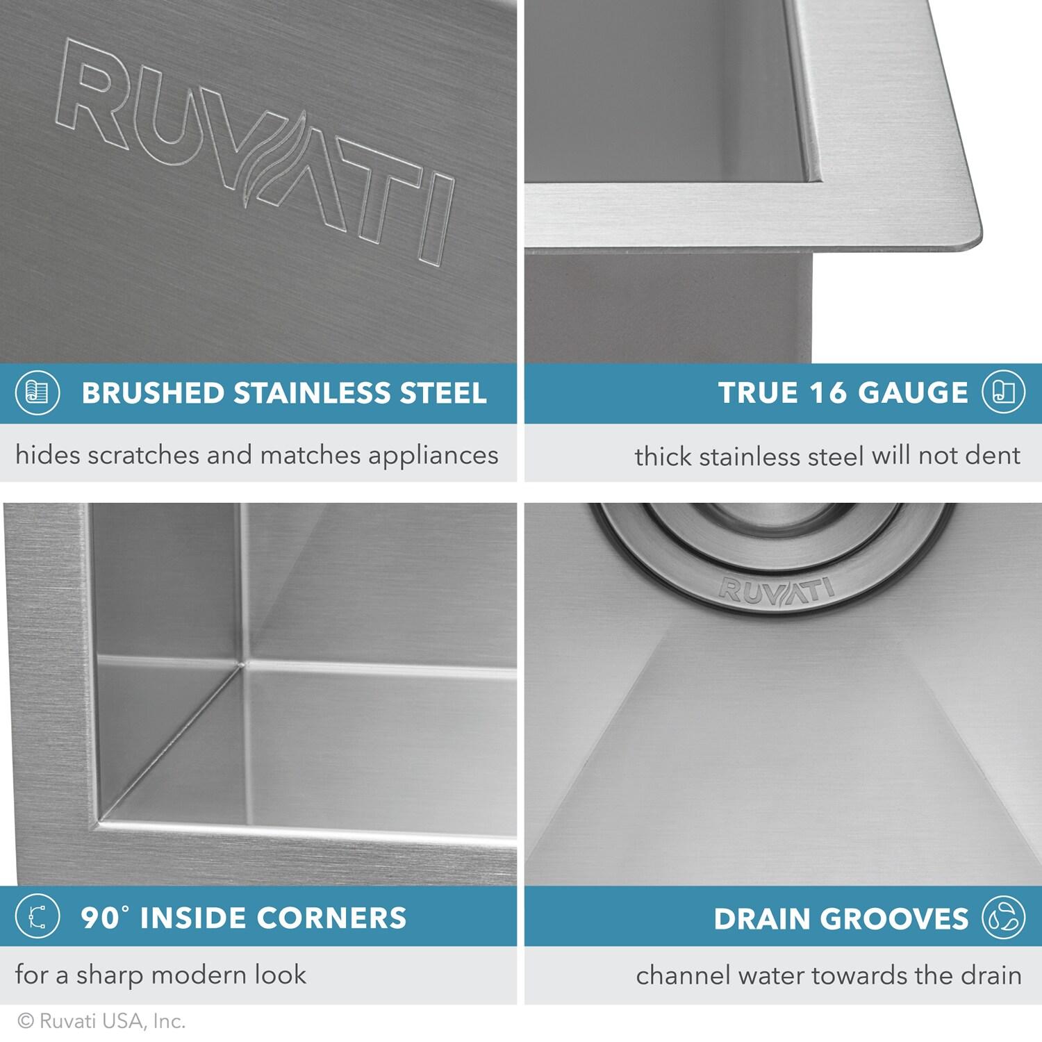 Ruvati 16 x 18 inch Undermount Bar Prep Kitchen Sink Rounded Corners Stainless Steel Single Bowl