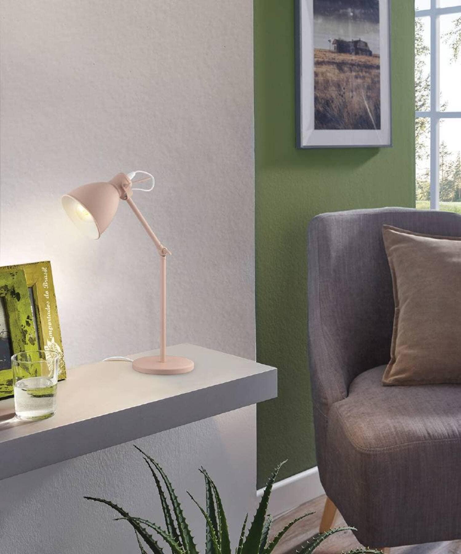 EGLO Priddy 17.05-in Adjustable Pastel Apricot Standard Desk Lamp with Metal Shade