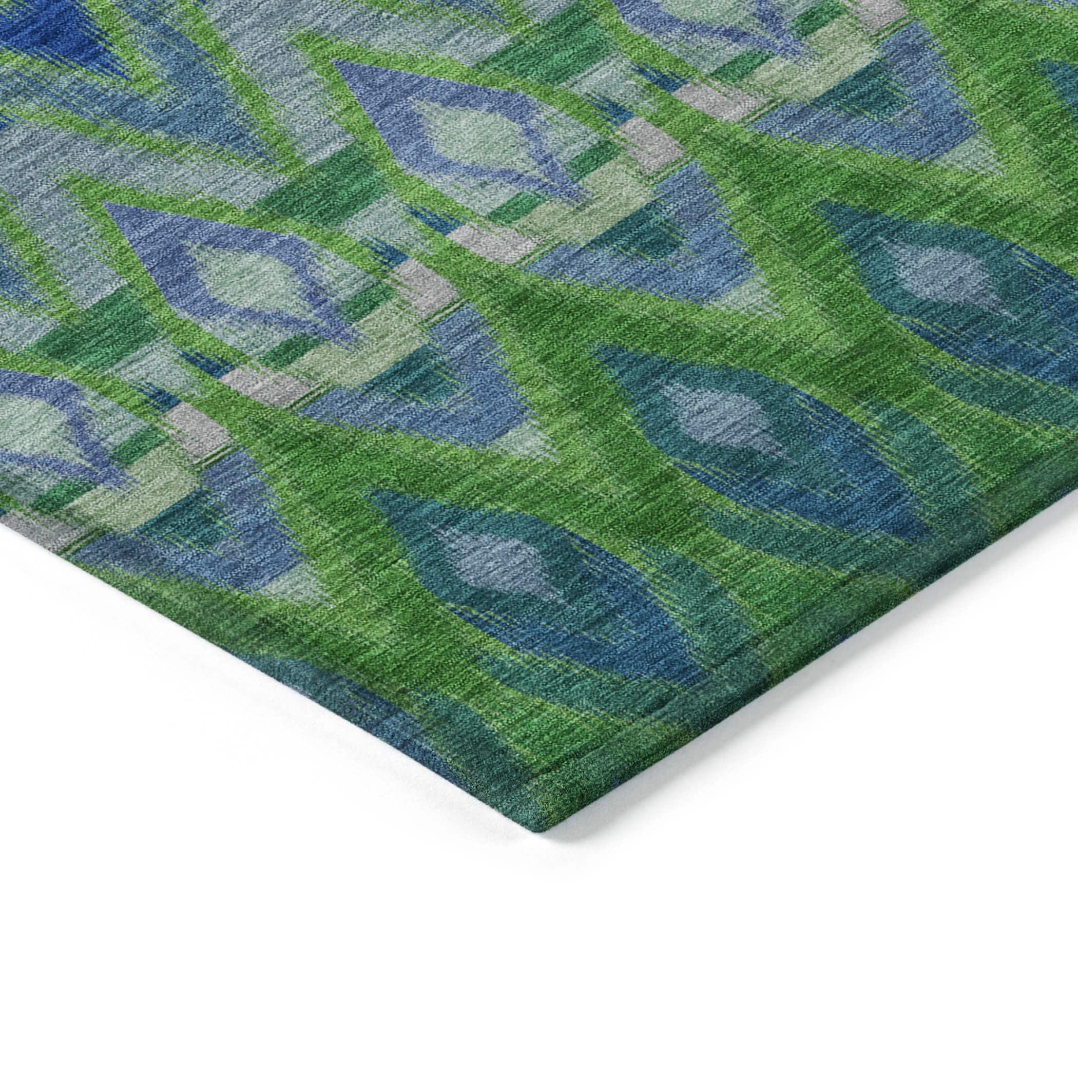 Green and Blue Synthetic Washable Rectangular Area Rug