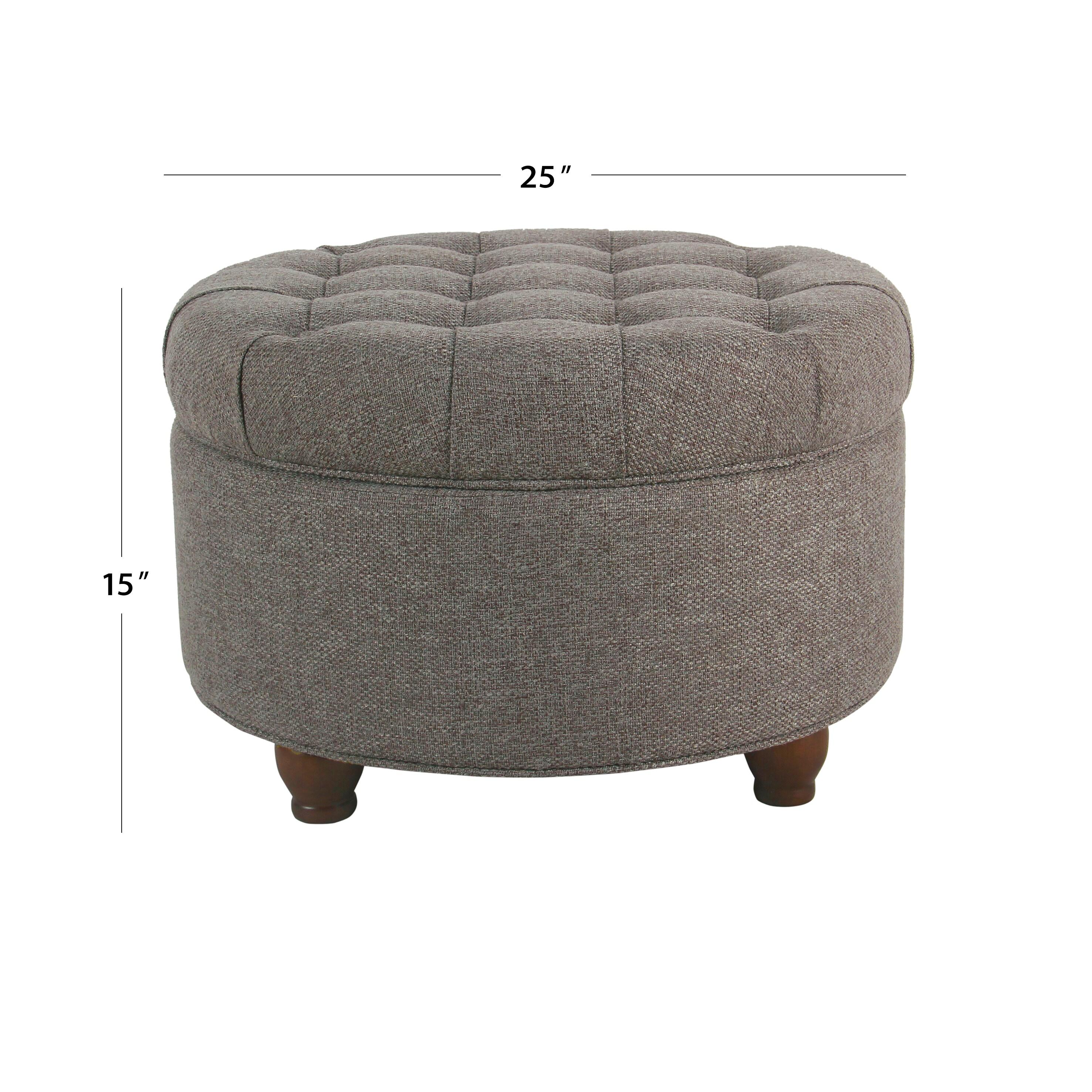 Large Tufted Round Storage Ottoman with Lid & Wood Legs - HomePop