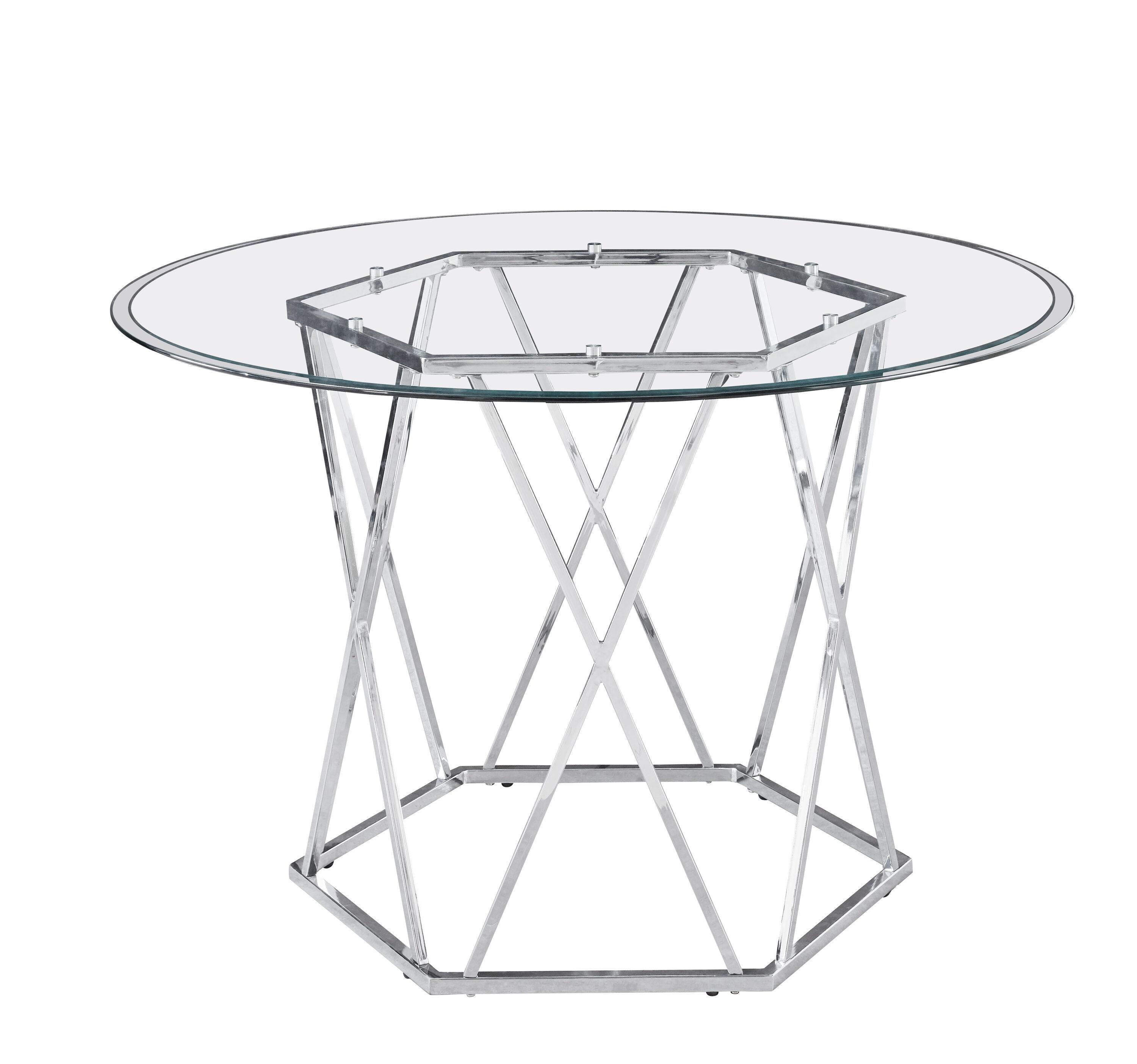 Steve Silver Co. Escondido Dining Table Chrome : 48" Modern Glass Top, Metal Frame, Seats 4