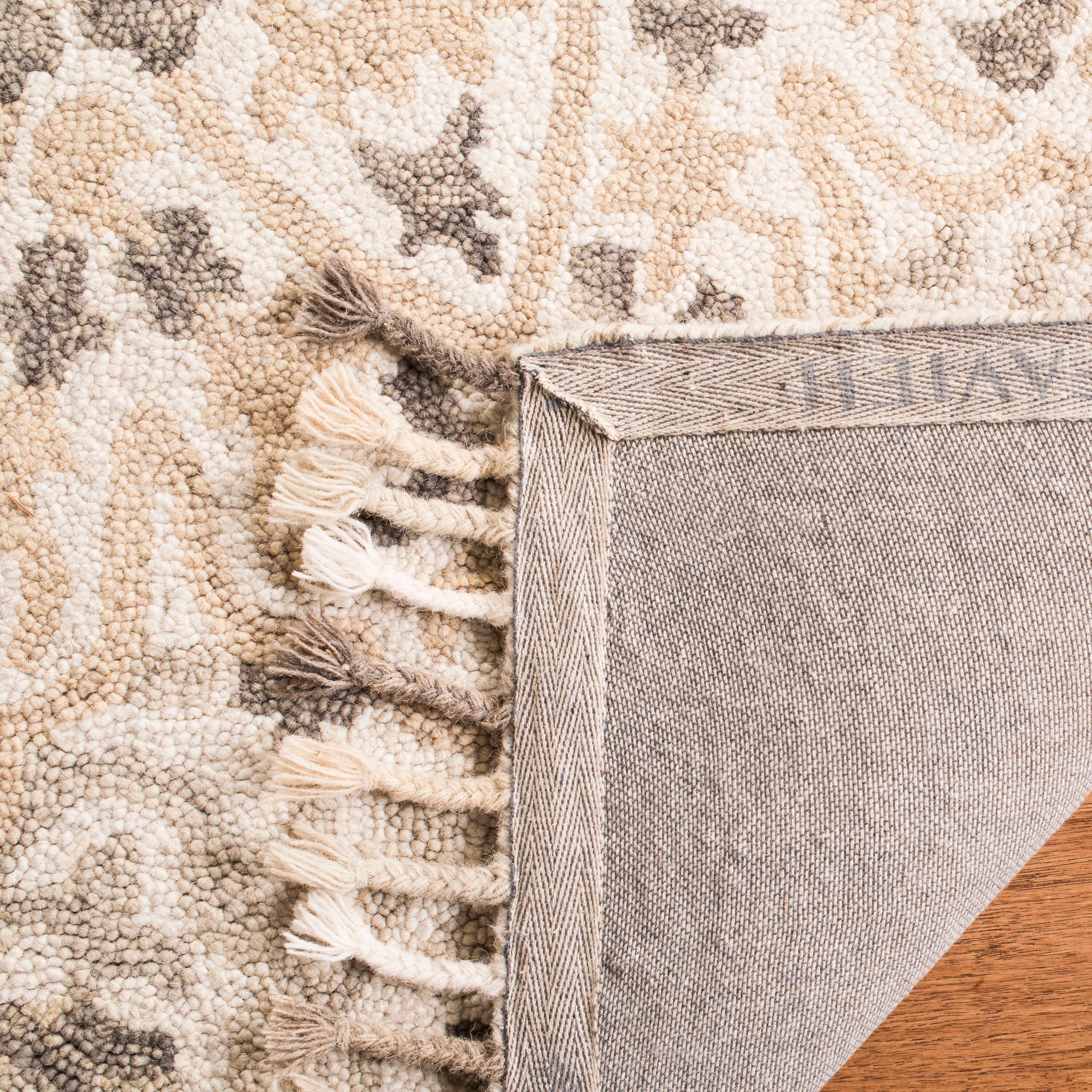 SAFAVIEH Blossom Kelvin Abstract Wool Fringed Area Rug, Ivory/Taupe, 2' x 3'
