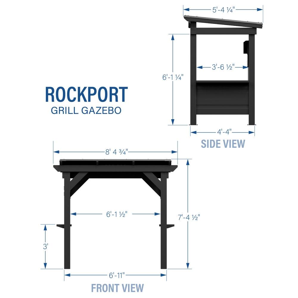 Backyard Discovery Rockport 8'x6' Galvanized Steel BBQ Grill Gazebo, Bar Tops, PowerPort