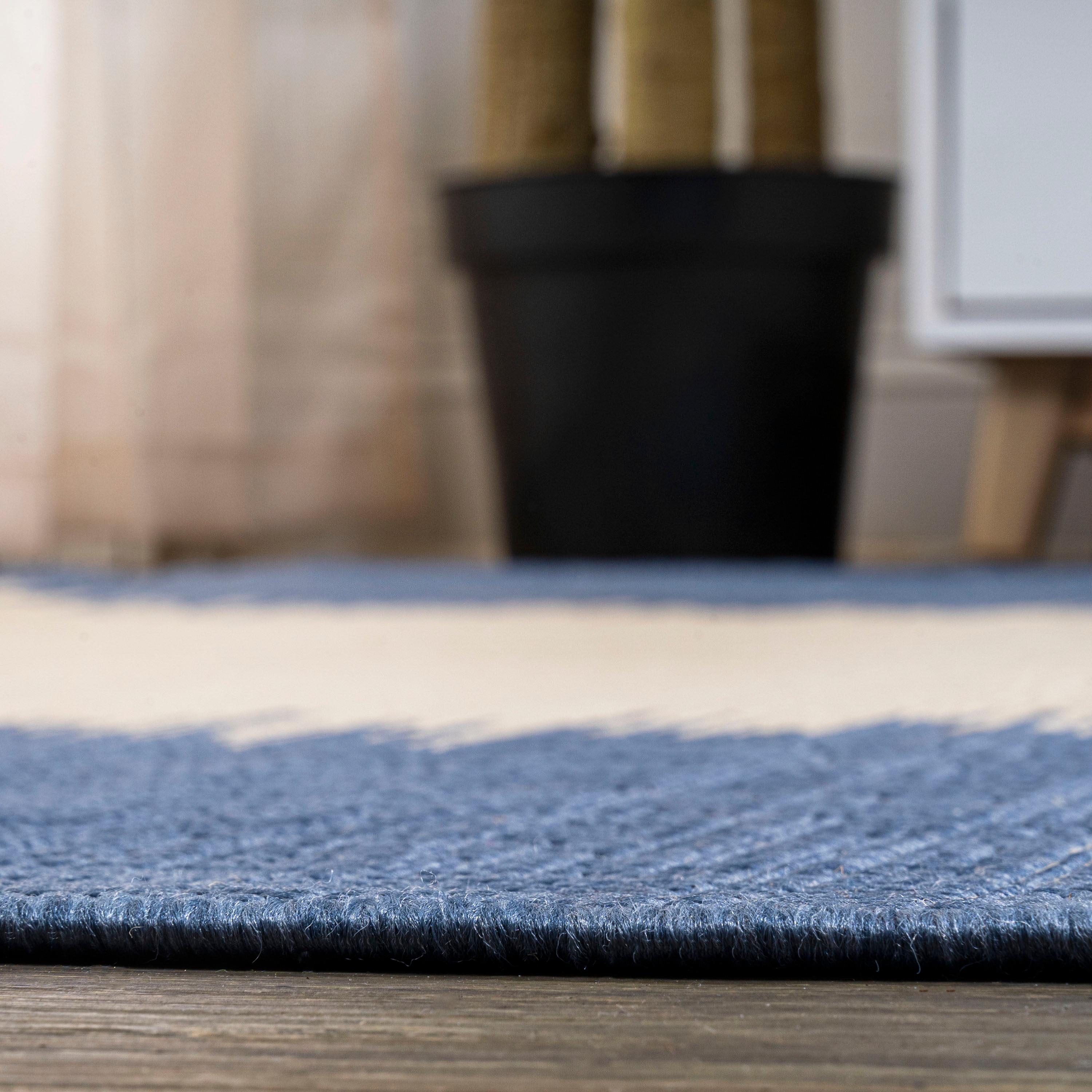 2' x 10' Tavira Modern Strie' Indoor/Outdoor Runner Rug, Blue/Beige - JONATHAN Y